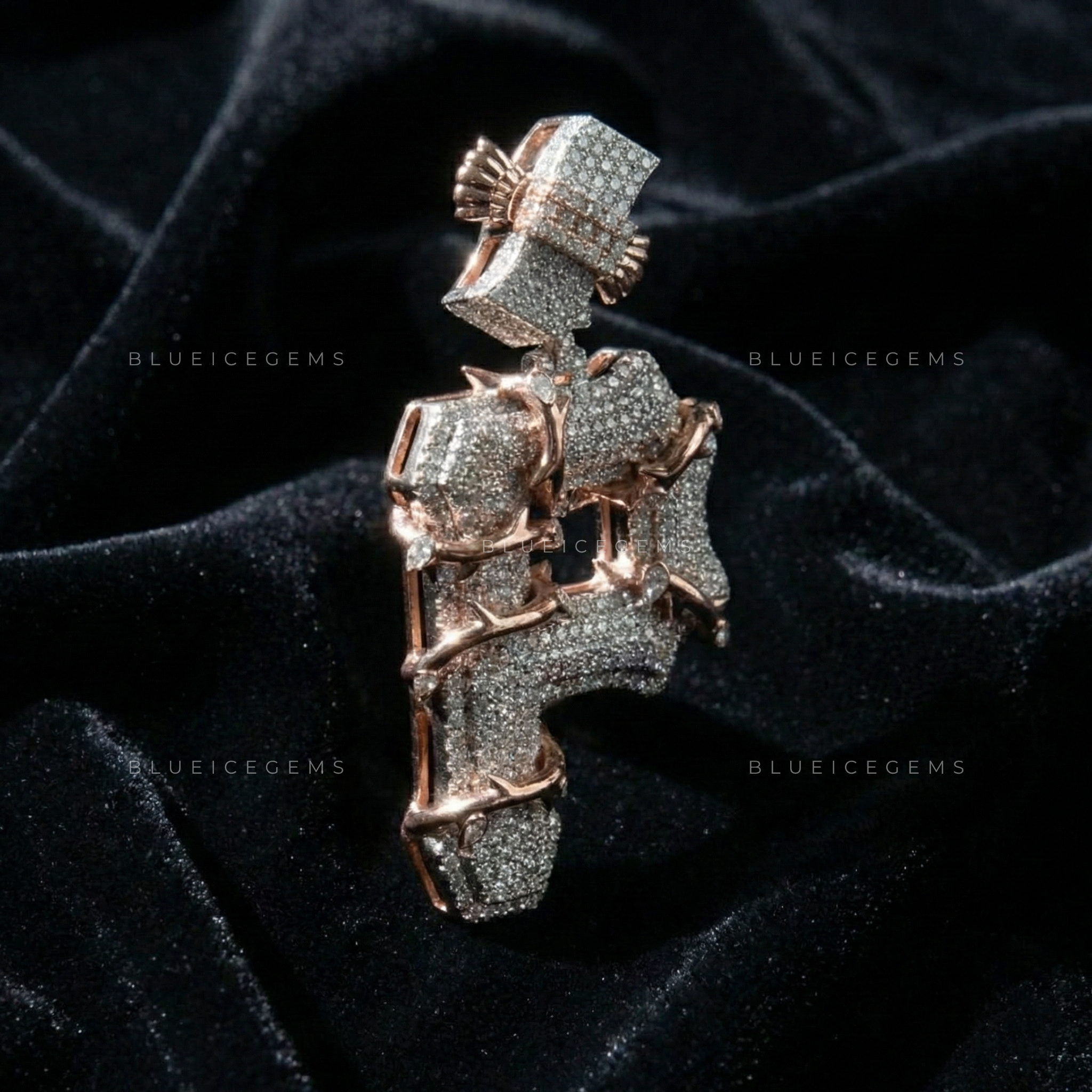 The "P" Thorn-Wrap Sovereign: Gothic Vine Detail & Iced-Out Initial Pendant