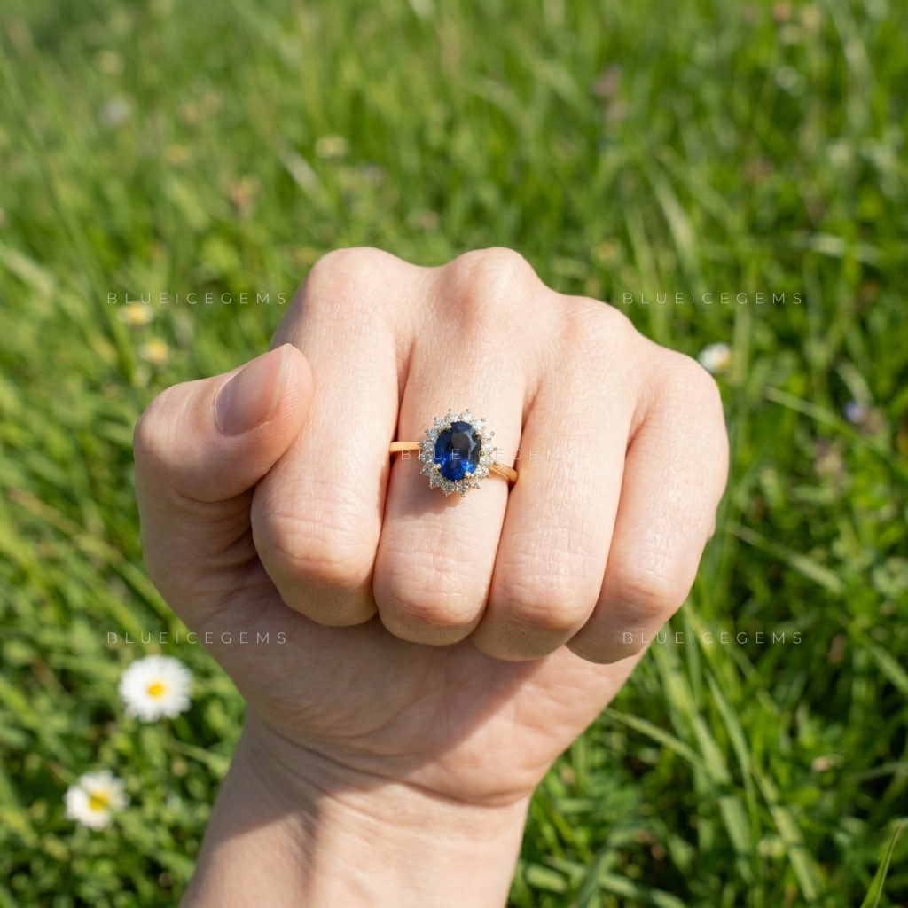 The "Royal Midnight" Oval Blue Sapphire: A Captivating Halo Statement