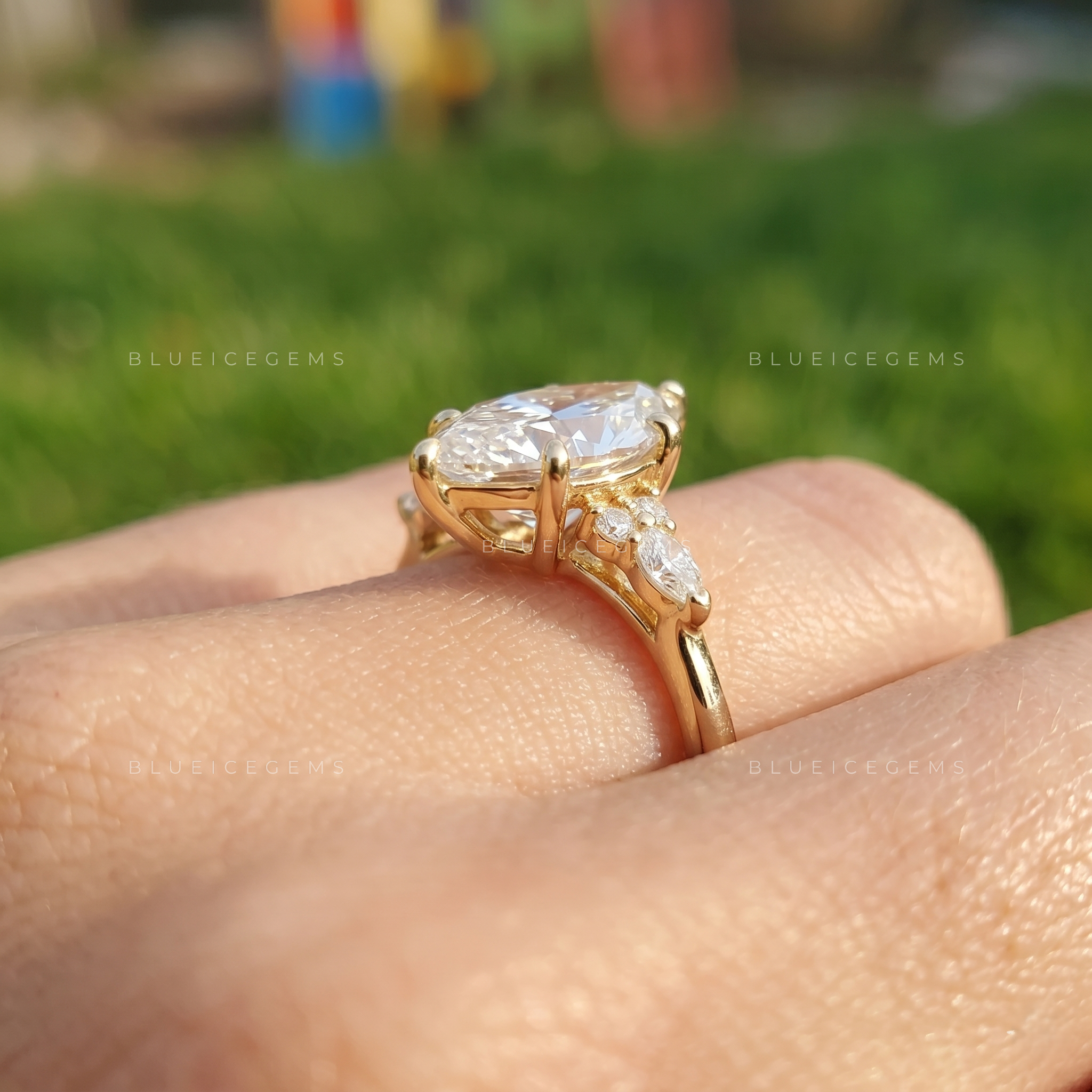 Opulent Harmony Marquise and Round Cluster Accent Engagement Ring