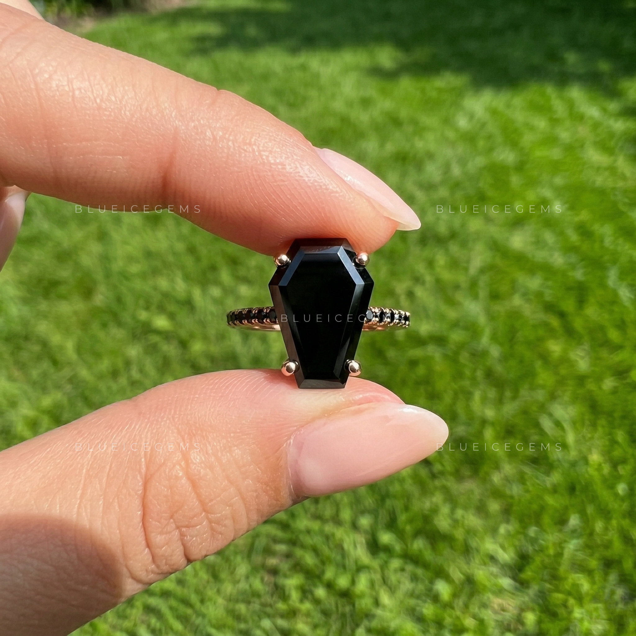 Midnight Noir Grand Coffin Cut Black Diamond Monochromatic Ring