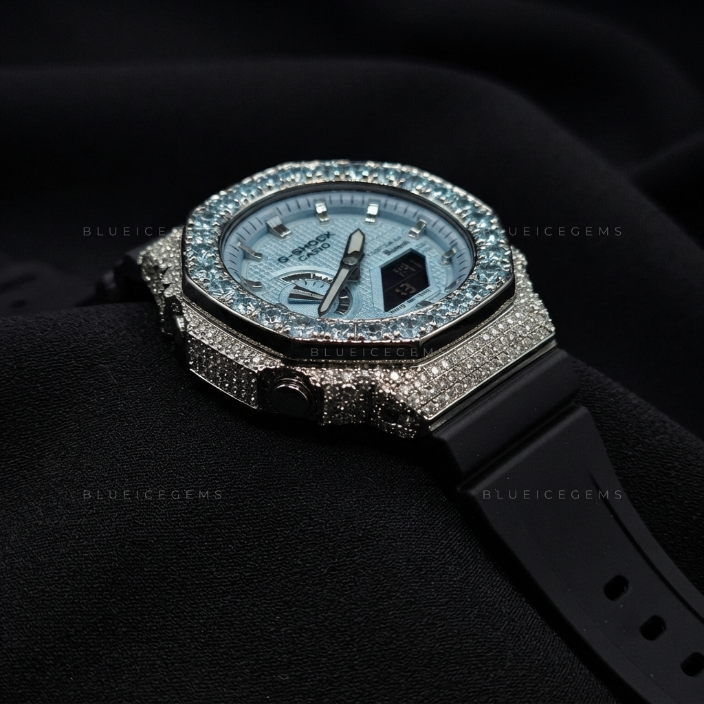 Arctic Azure Royale Watch – Aqua Blue CZ & White Moissanite