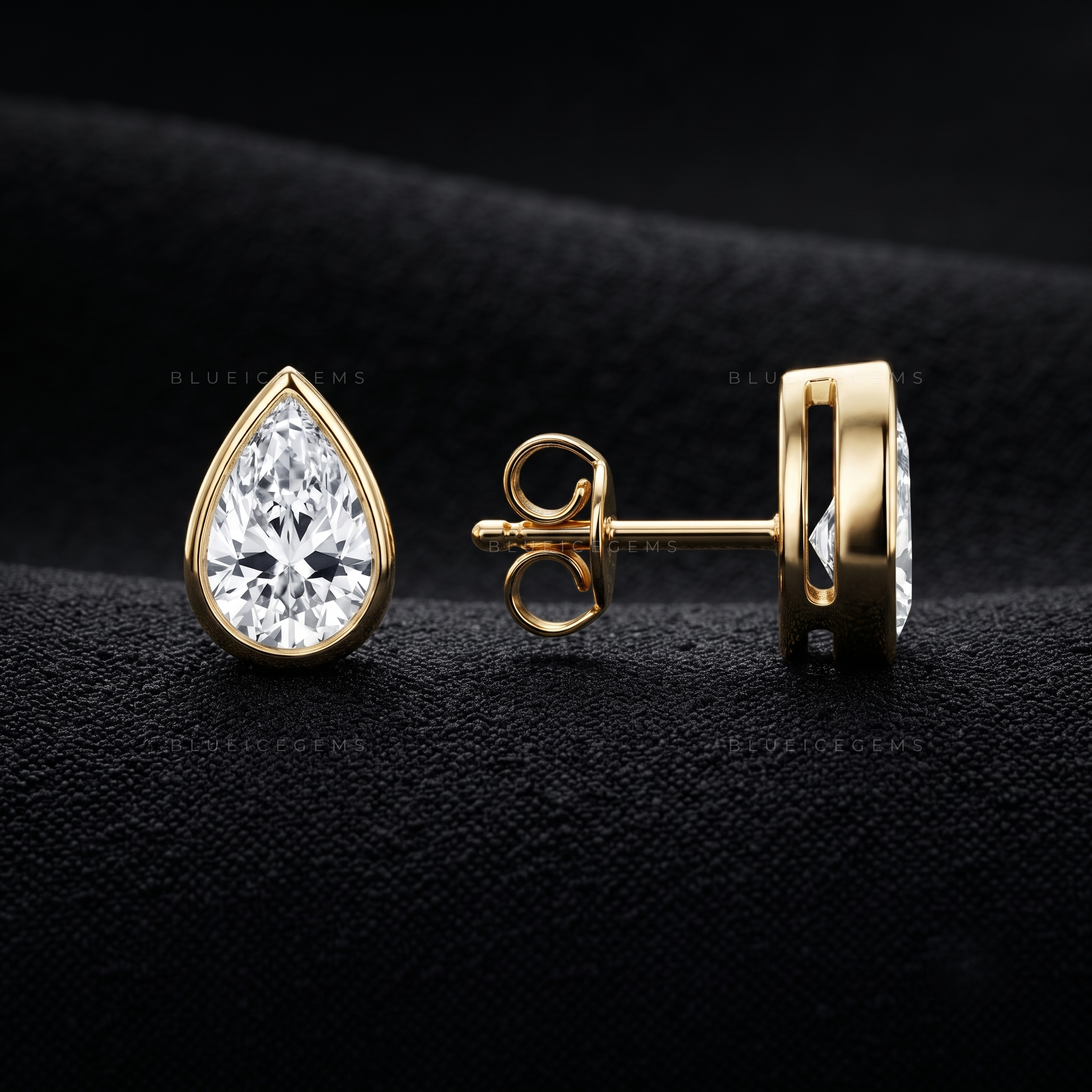 Serenelle Pear-Cut Lab-Grown Diamond Bezel Stud Earrings