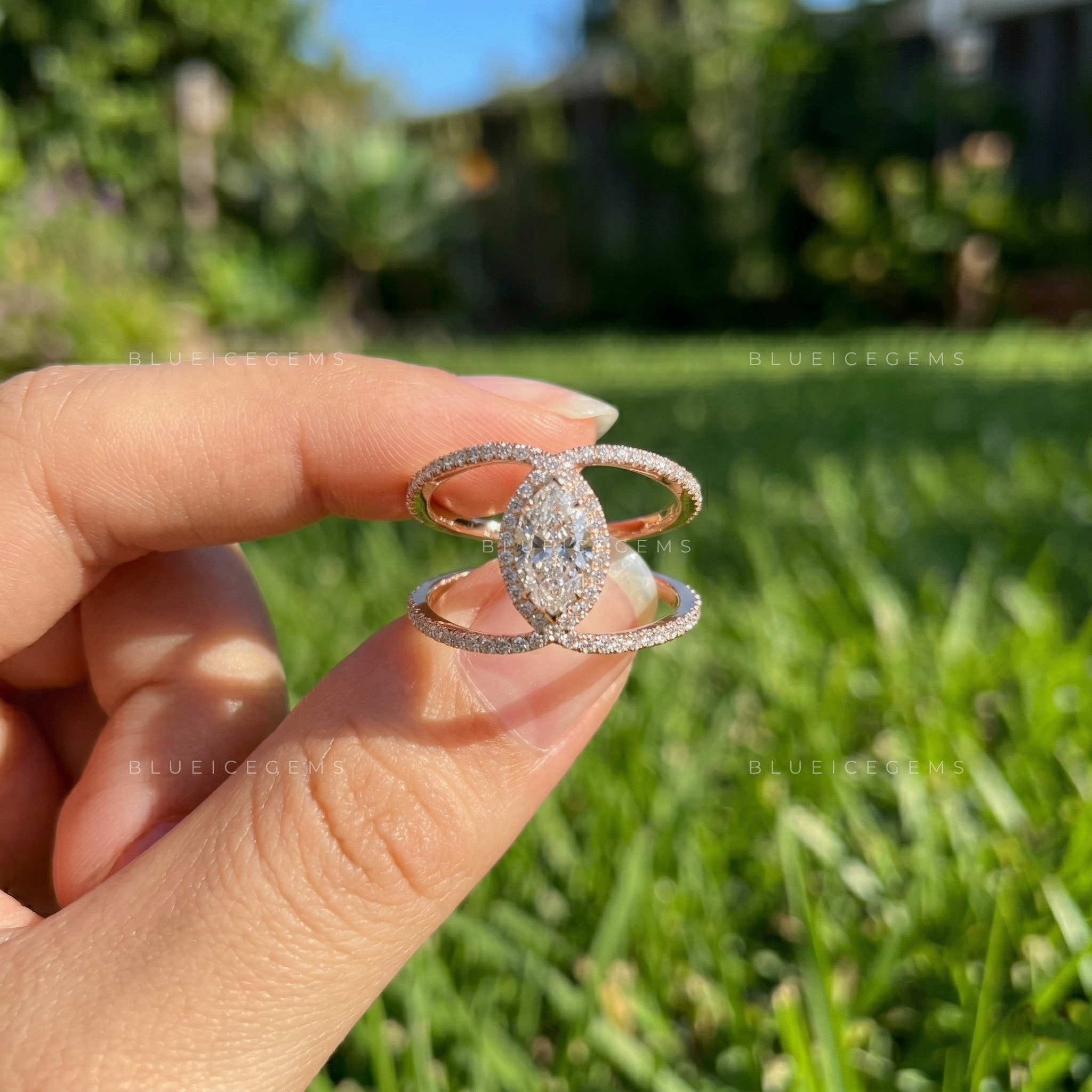 The "Ethereal Glow" Marquise Halo: A Bold Split Shank Masterpiece