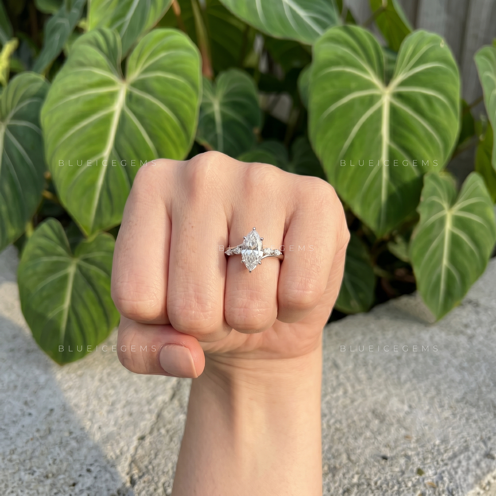 Graceful Allure Marquise Brilliant Cluster Solitaire Engagement Ring