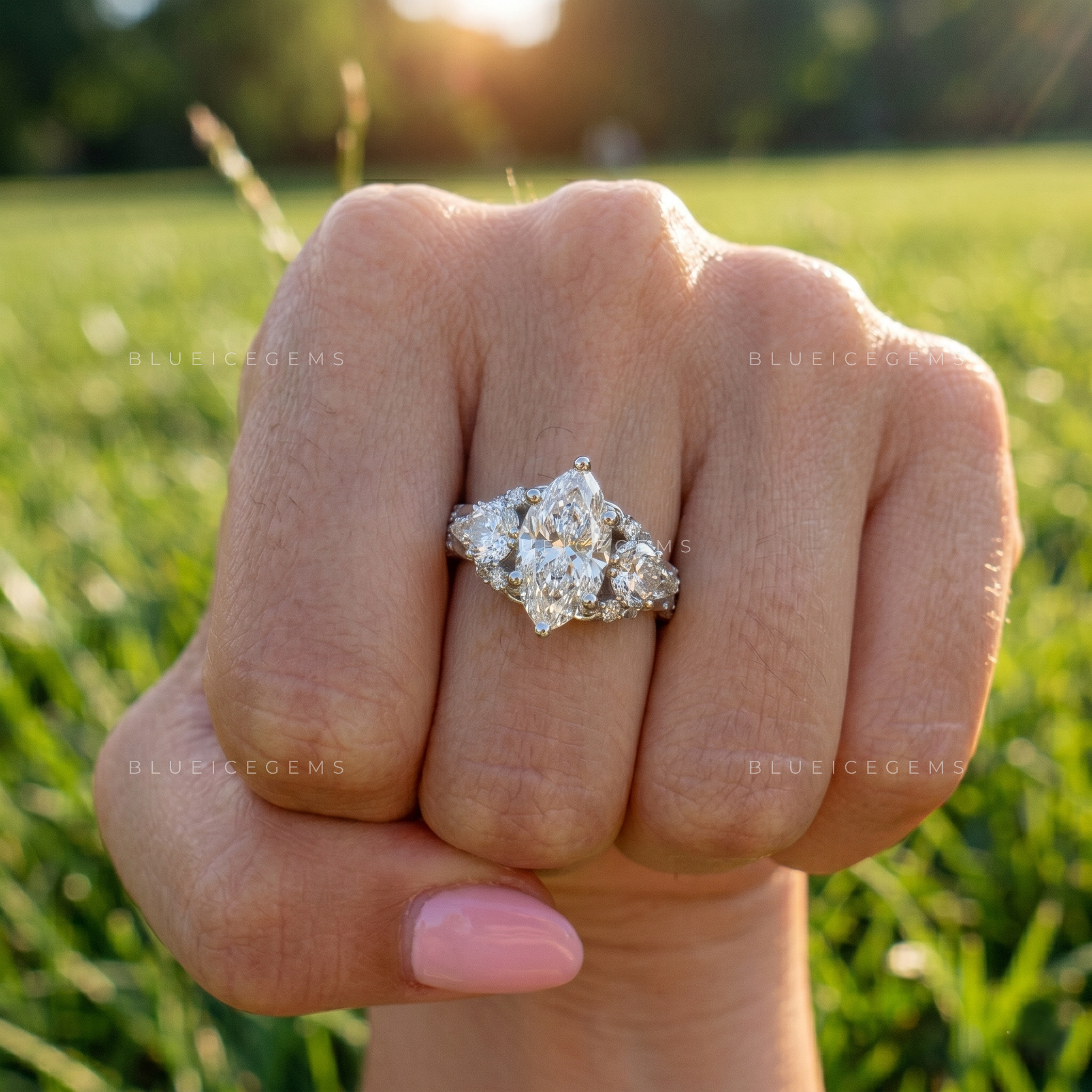 Botanical Radiance Marquise Cut Floral Engagement Ring