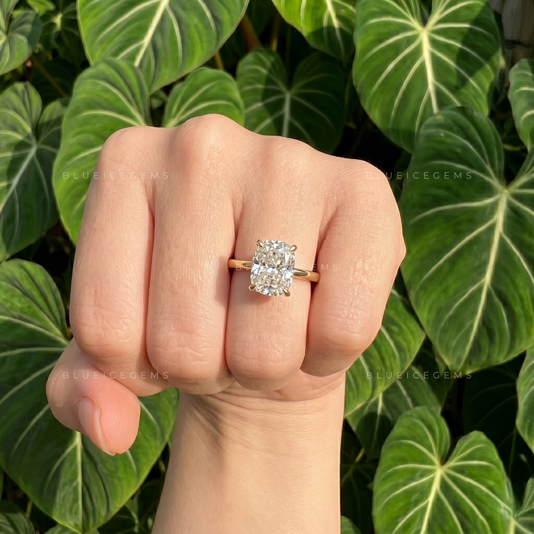 Elongated Cushion Cut Four Claw Solitaire Engagement Ring