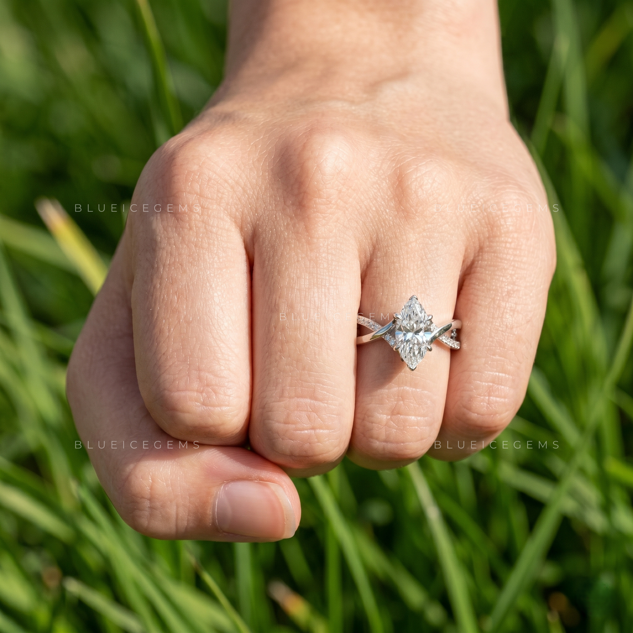 Radiant Marquise Cut Twisted Pave Statement Engagement Ring