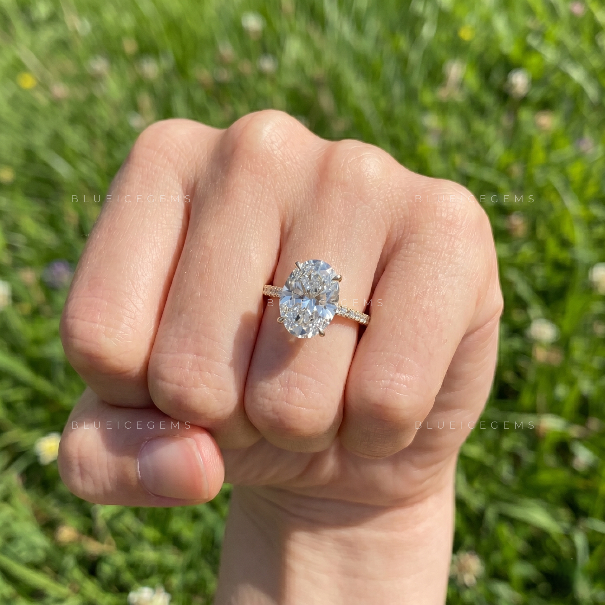 Serelle Oval Cut Certified Pavé Accent Solitaire Engagement Ring