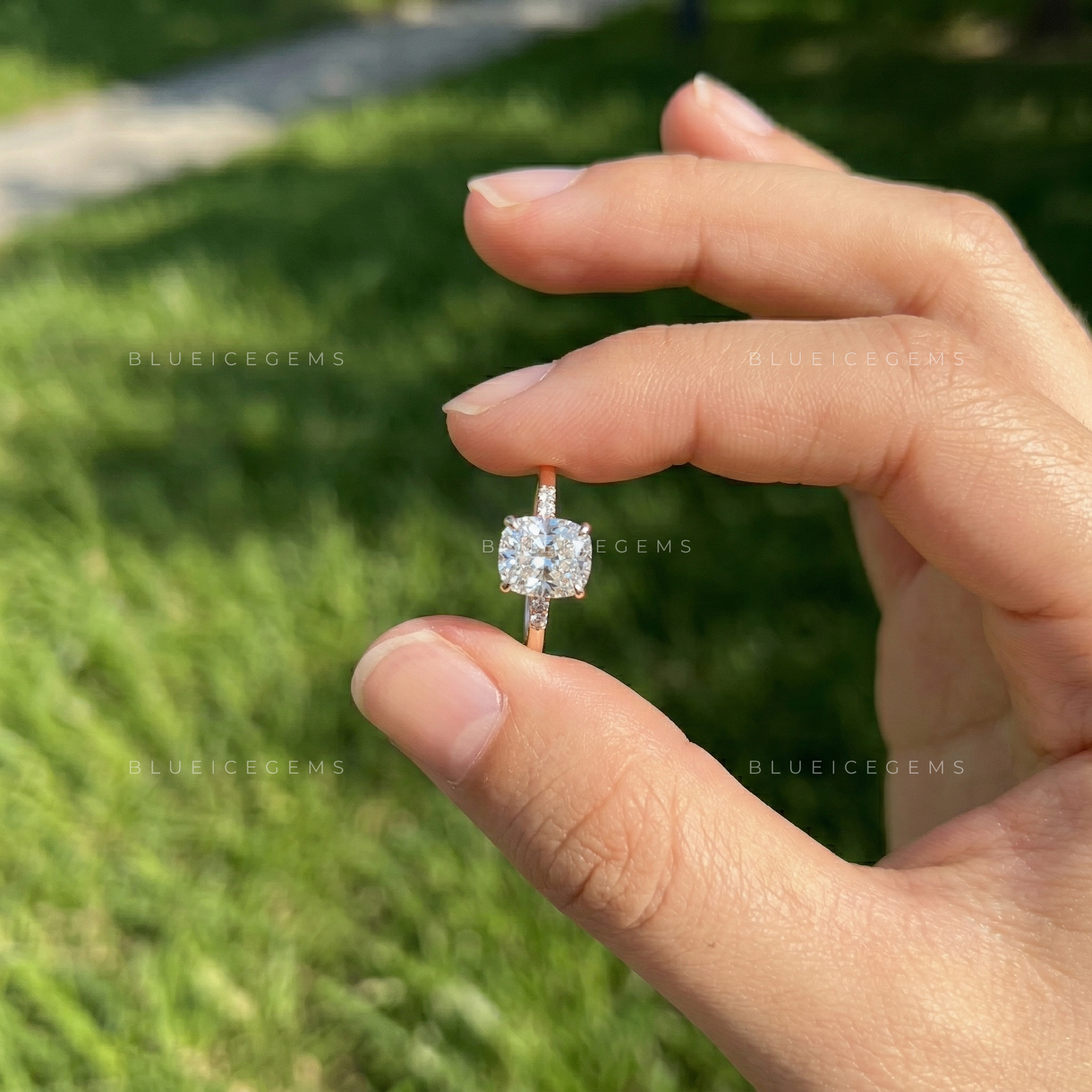 The "Secret Sparkle" Elongated Cushion: Hidden Halo Dream Ring