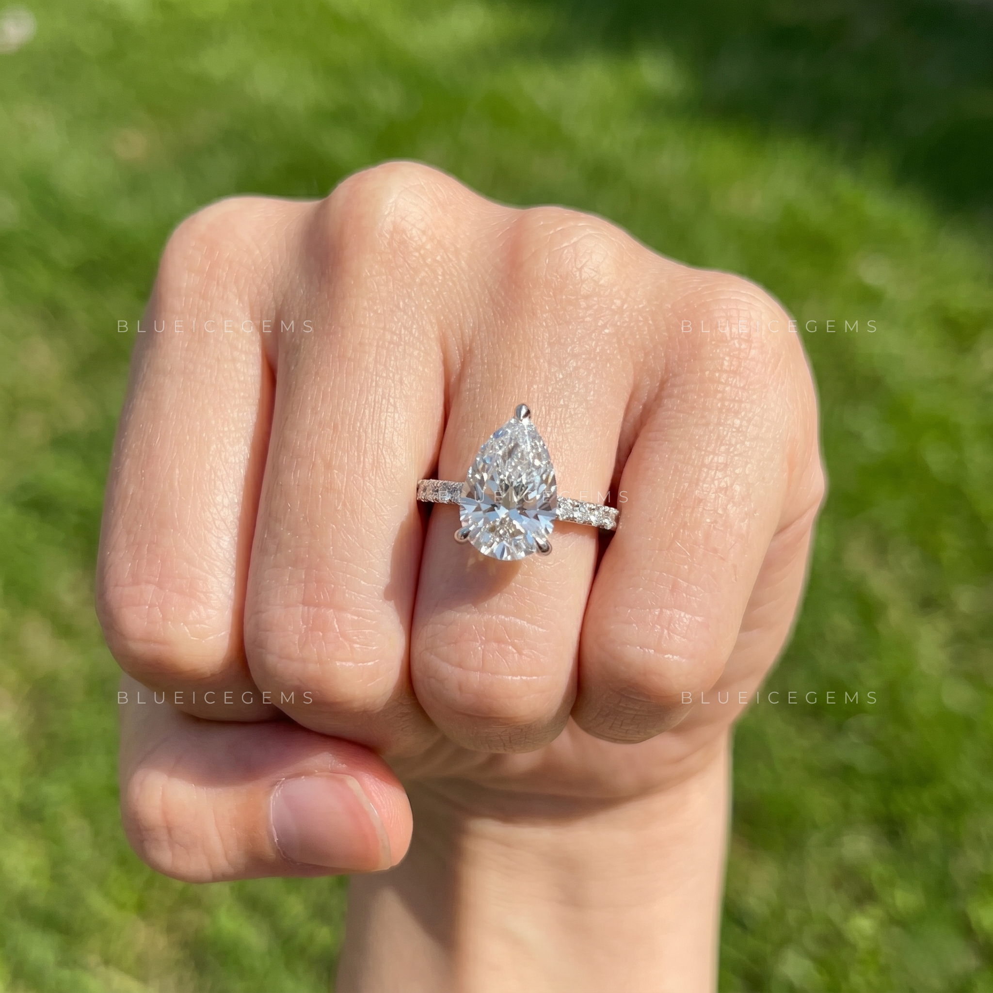 Ethereal Pear Brilliant Cut Hidden Halo Romantic Anniversary Statement Ring