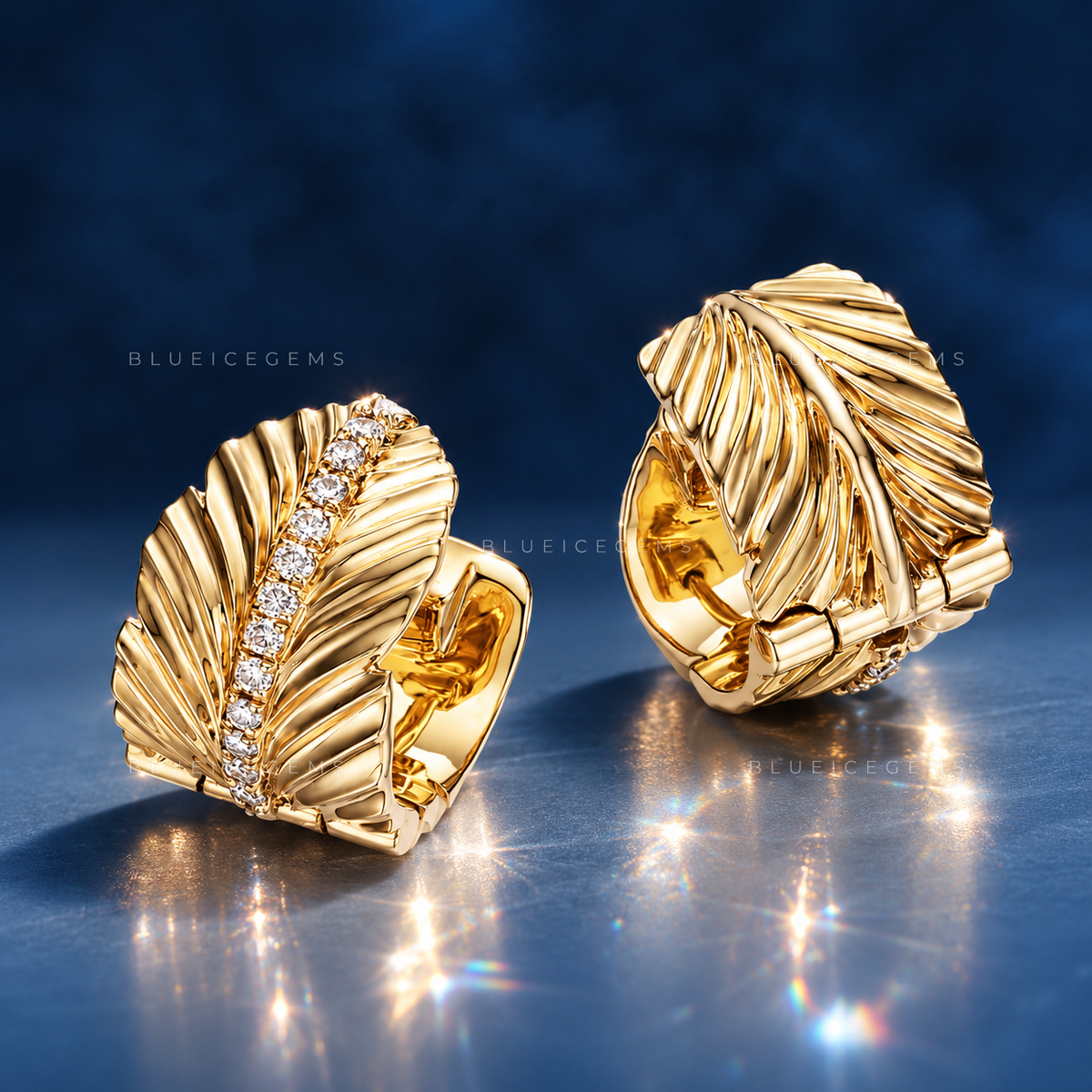 Banana Leaf Pavé Huggie Earrings