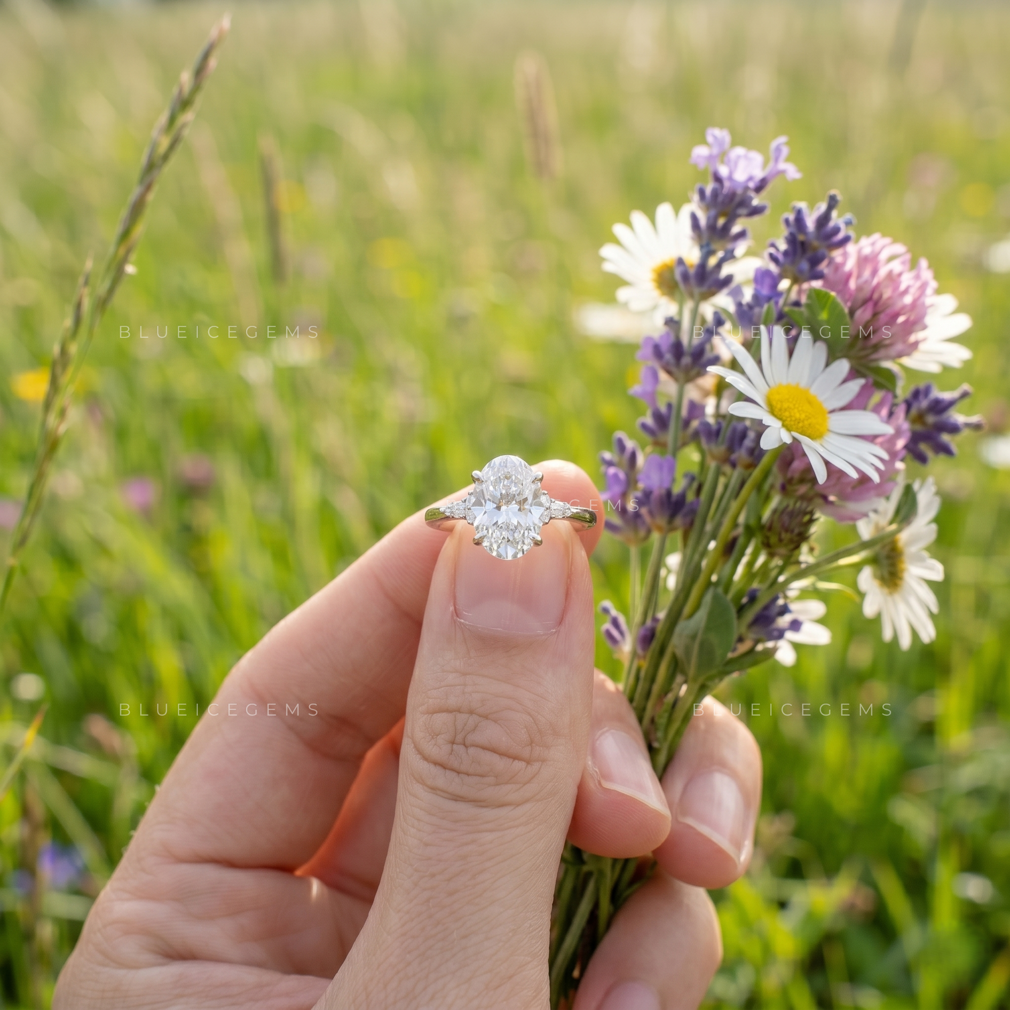 Infinite Allure Oval Cut Marquise Floral Accent Engagement Ring