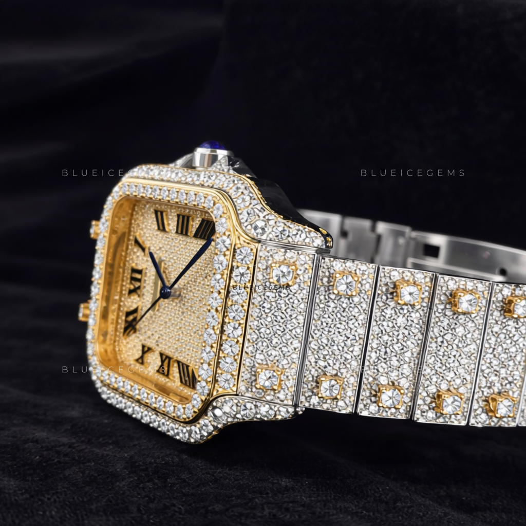 Gilded Majesty: Two-Tone Iced-Out Custom Roman Watch