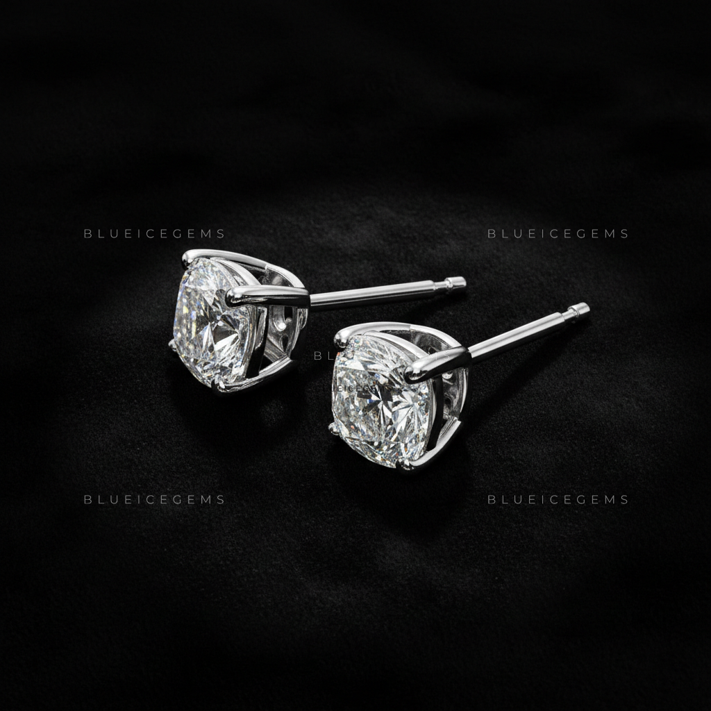 The Frost Halo: Cushion Diamond Stud Earrings