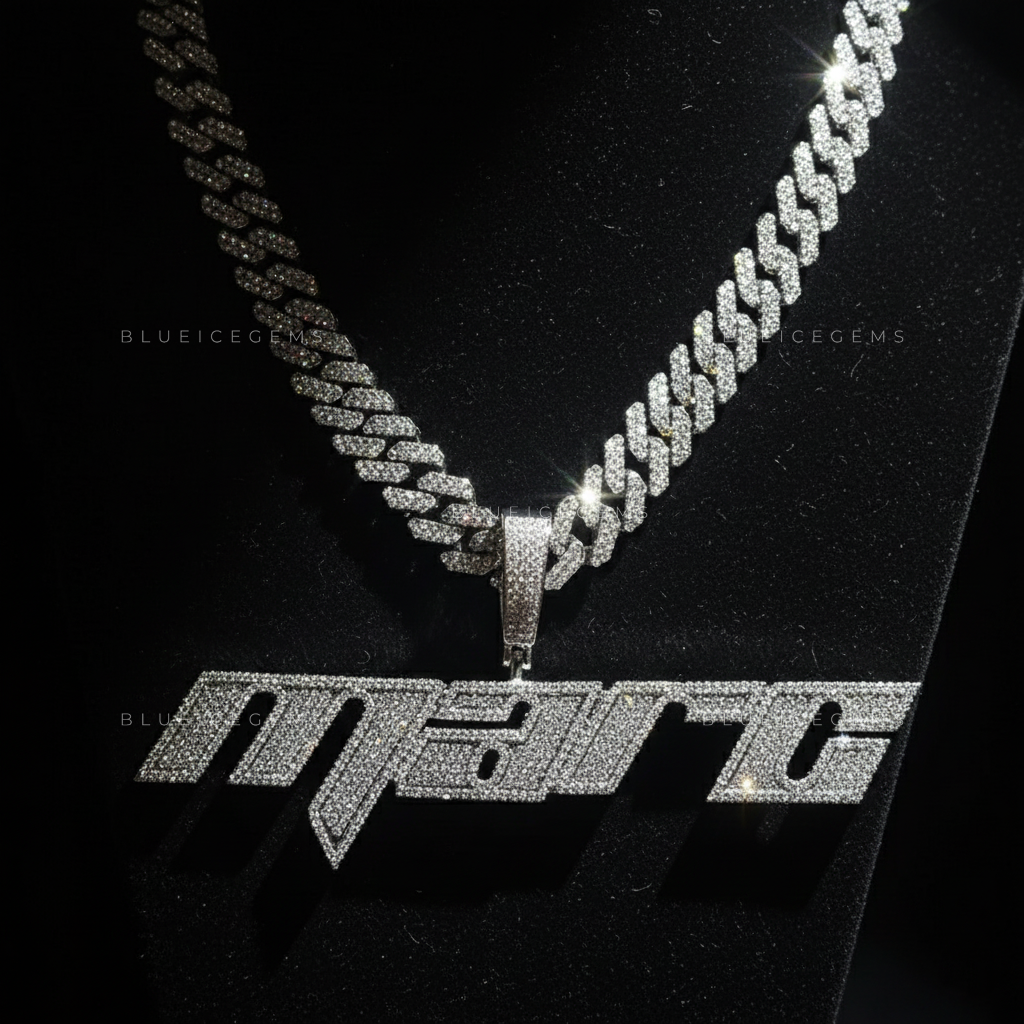"MARC" Custom Slanted Speed-Script Iced-Out Pendant