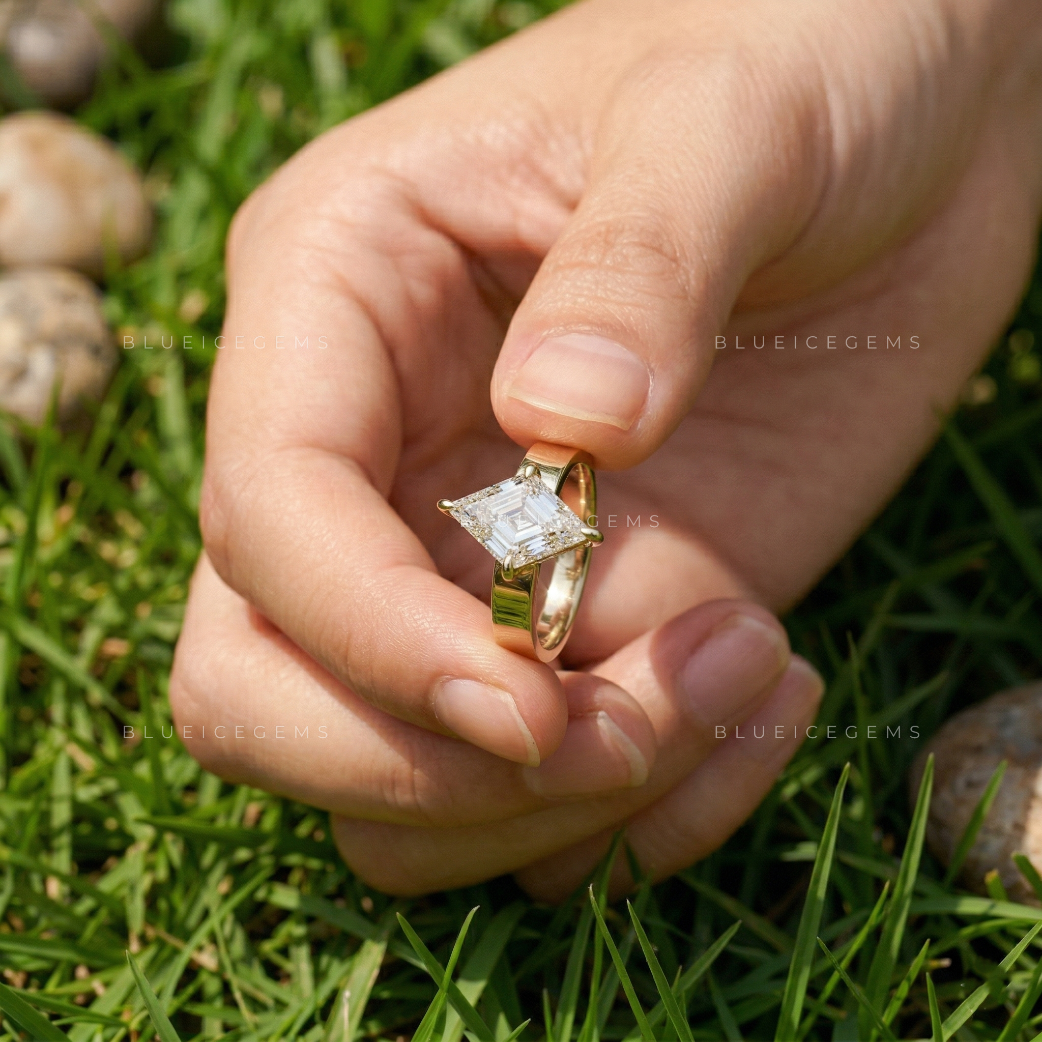 Modern Avant-Garde Lozenge Cut Solitaire Engagement Ring