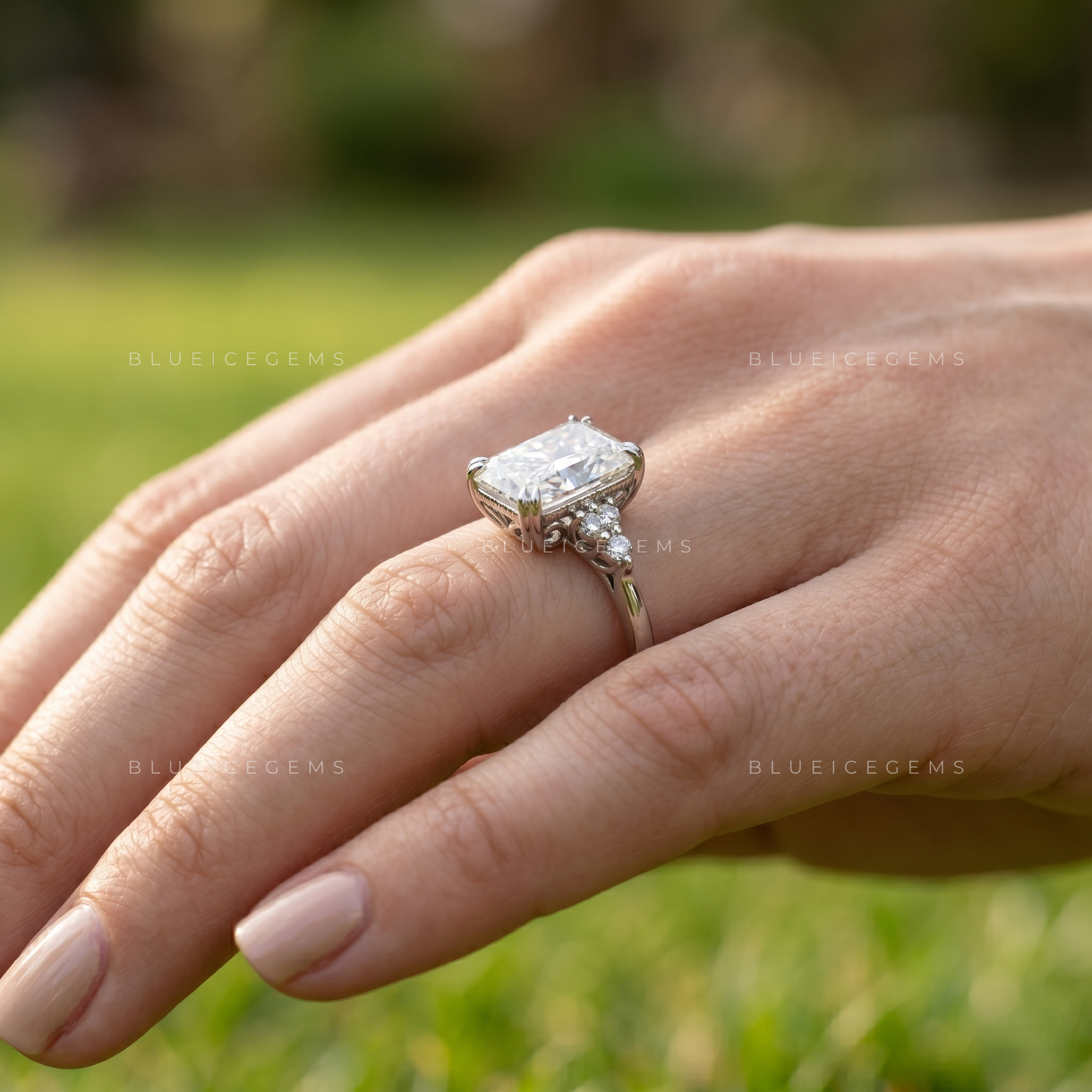 Starlight Symphony Radiant Cut Five Stone Engagement Ring