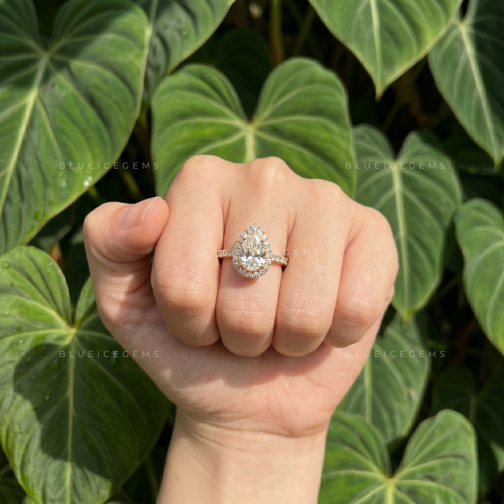 Radiant Pear Cut Classic Halo Pavé Engagement Ring