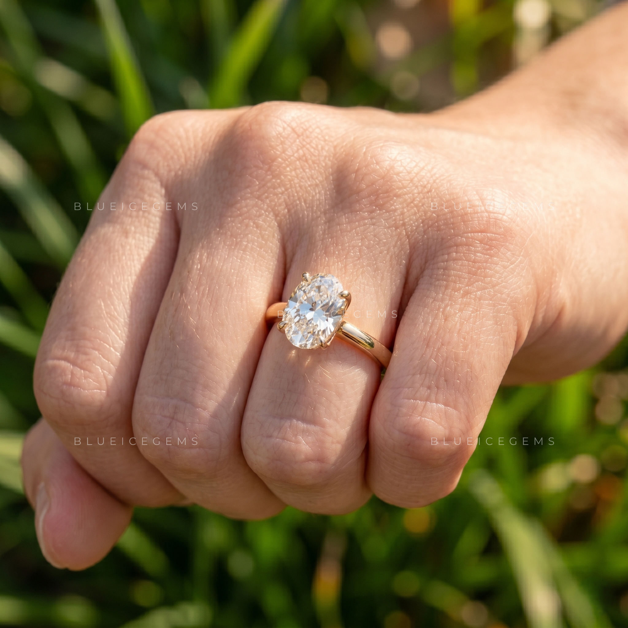 Graceful Oval Cut Hidden Halo Solitaire Statement Engagement Ring