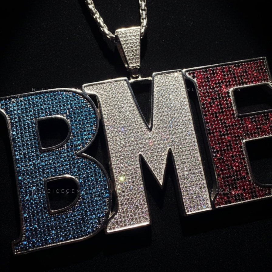The "BMF" Tri-Tone Authority: Blue, White, & Crimson Multi-Stone Initial Pendant