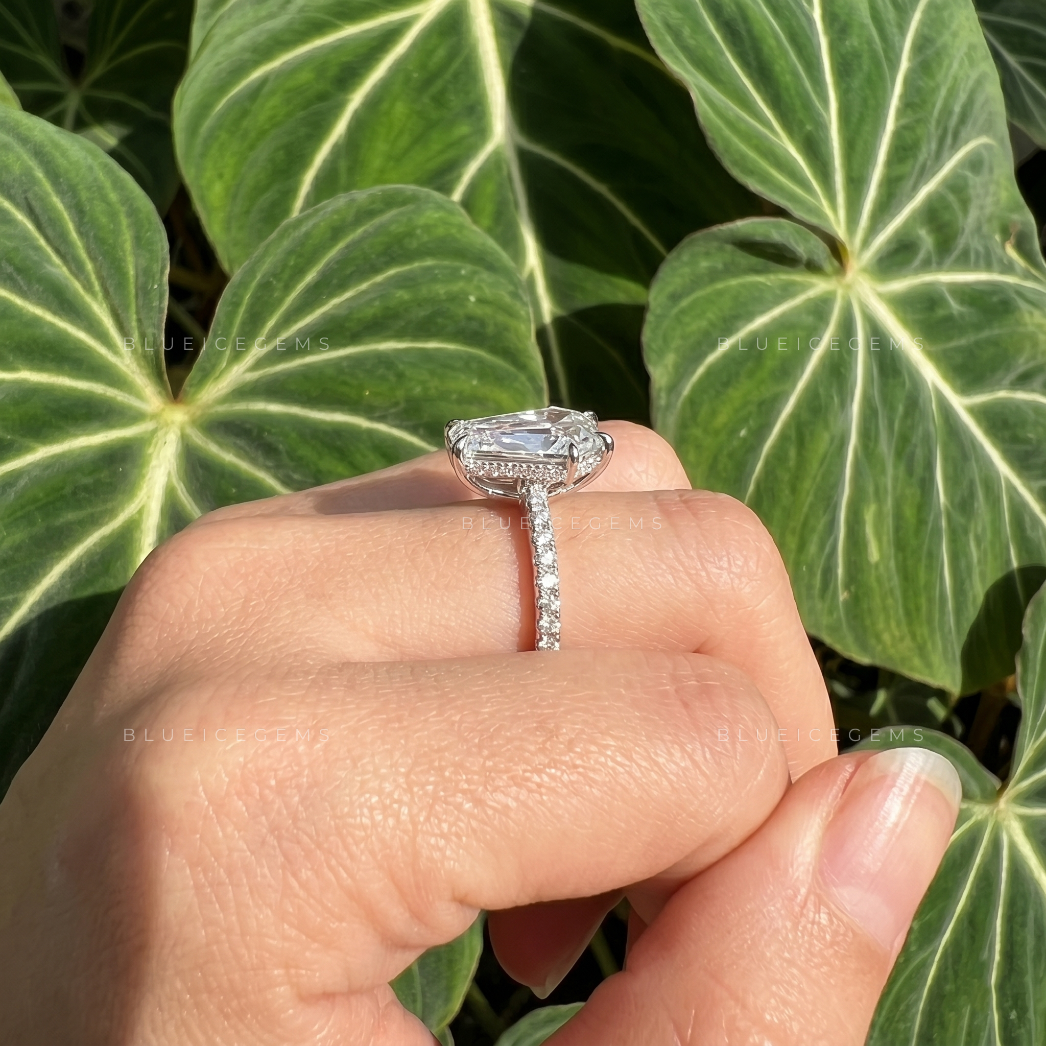 Gothic Elegance Coffin Cut Pavé Engagement Ring