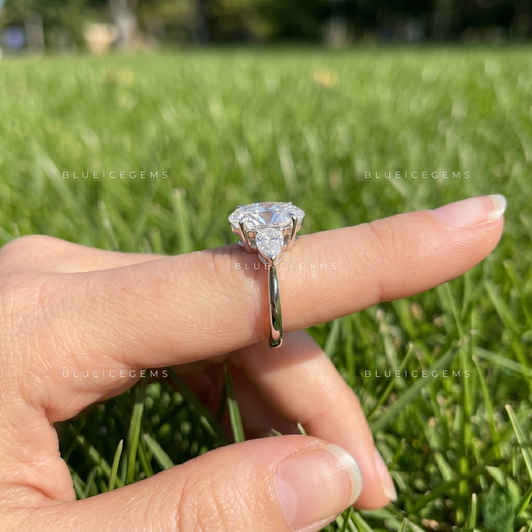 Enchanting Radiance Oval Pear Three Stone Engagement Ring