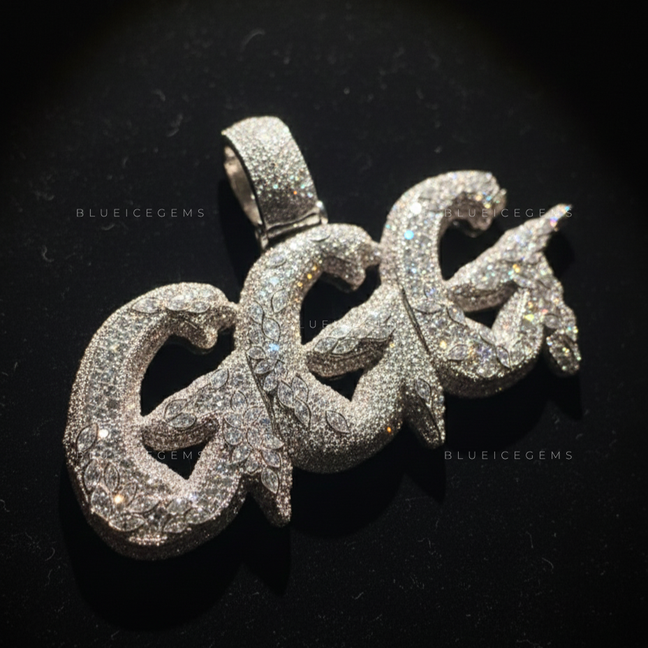 The "GGG" Floral Infusion: Marquise-Mosaic & 3D Bubble Script Pendant