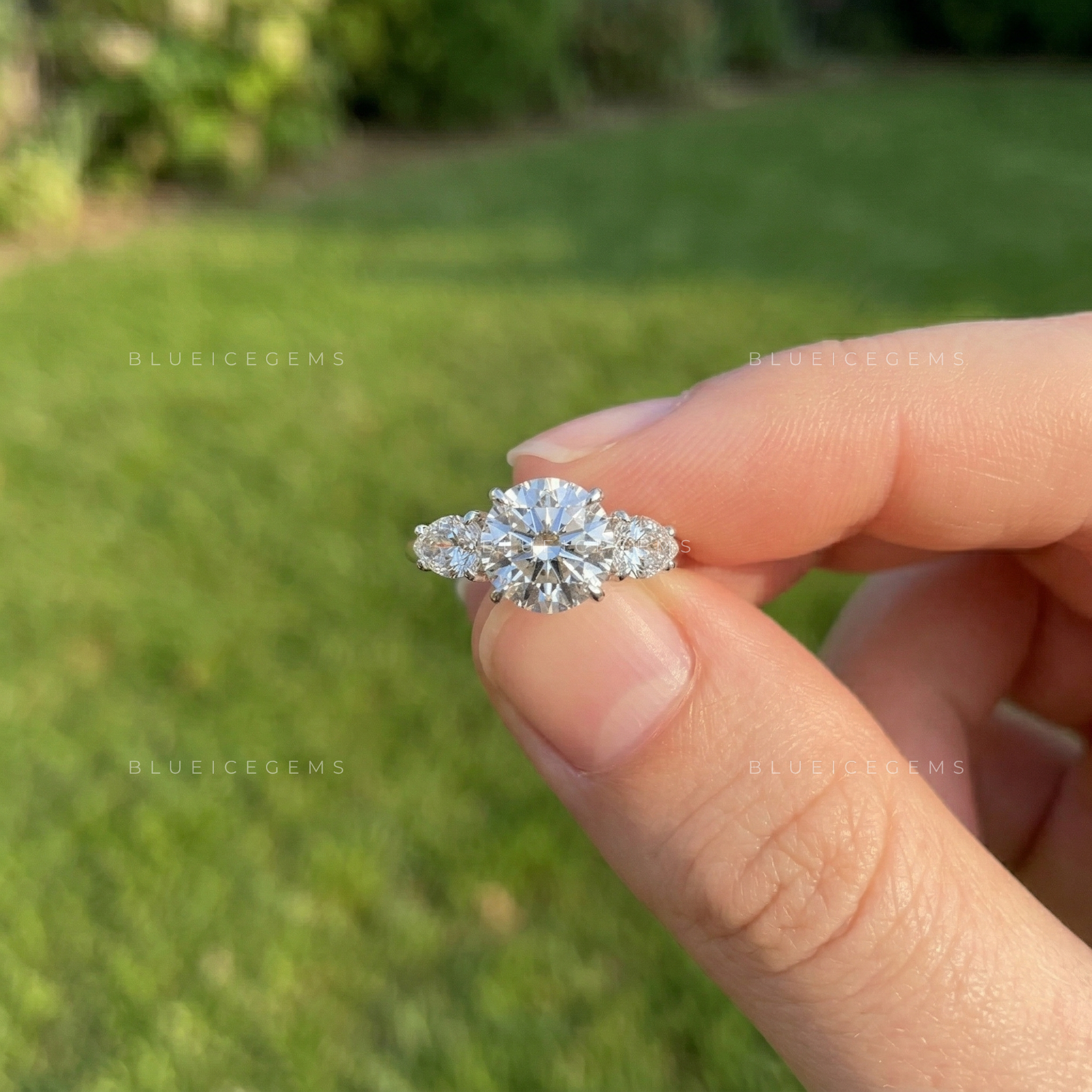 Celestial Brilliance Round and Pear Cut Trilogy Ring