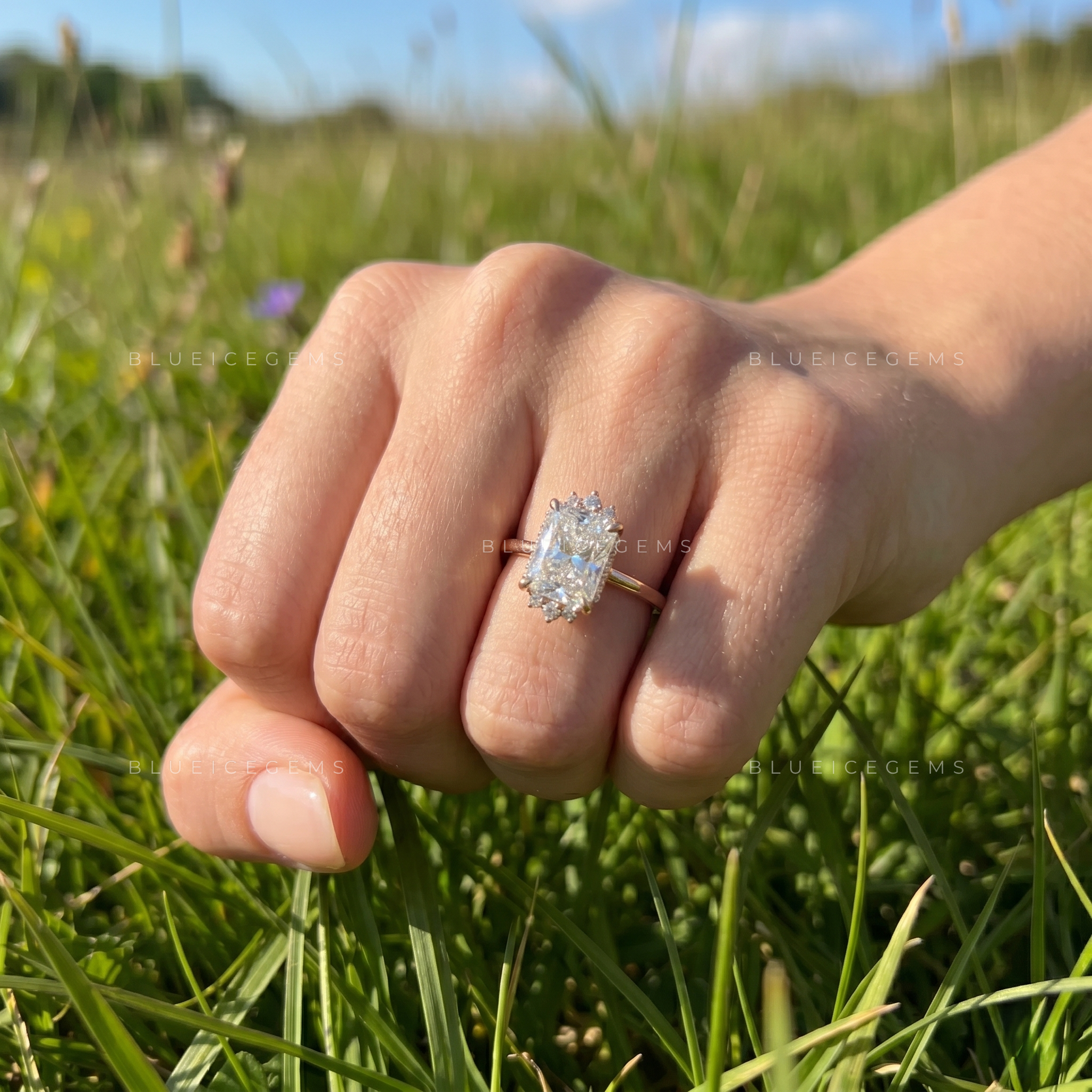 Radiant Brilliant Cut Cluster Engagement Ring with Accents