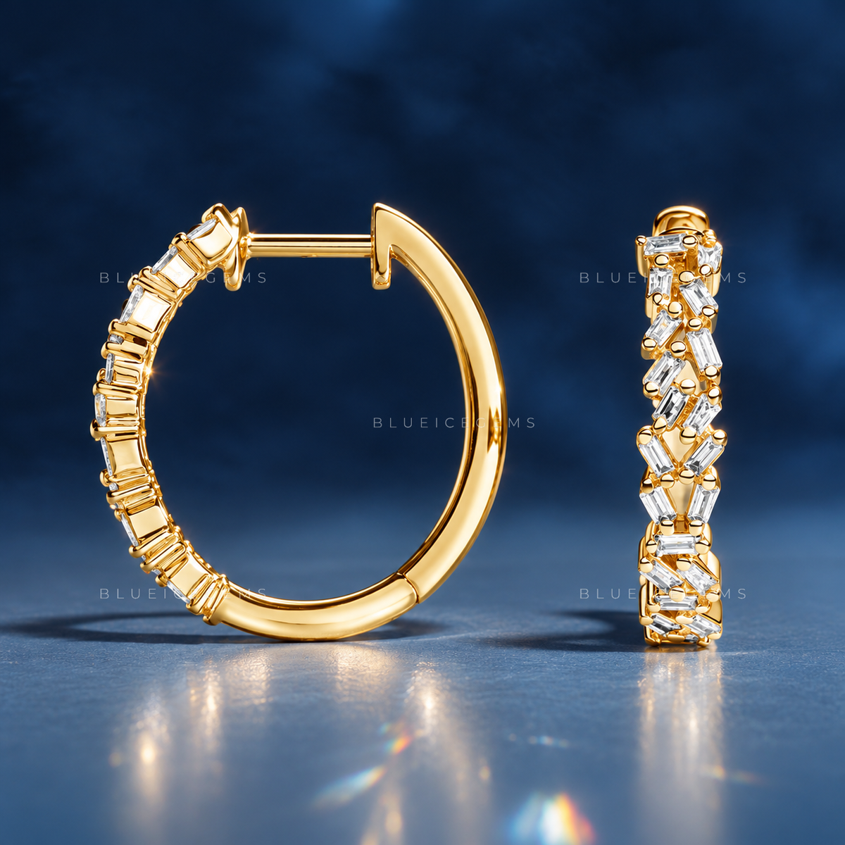 Baguette Diamond Cluster Hoop Earrings