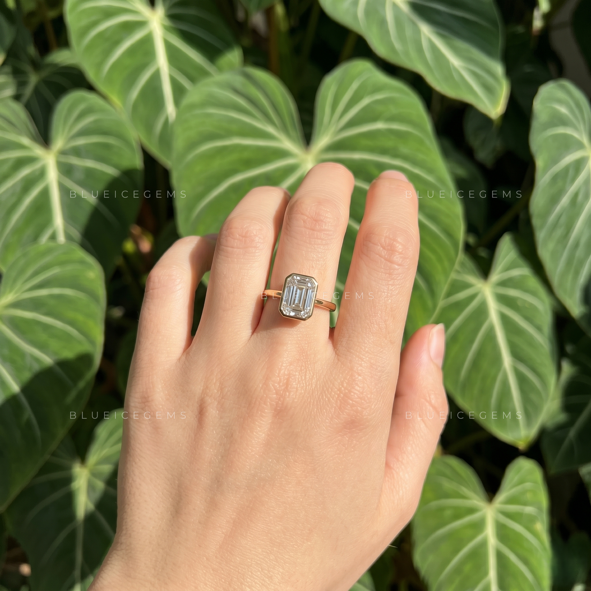 Sleek Modernity Emerald Cut Full Bezel Solitaire Engagement Ring