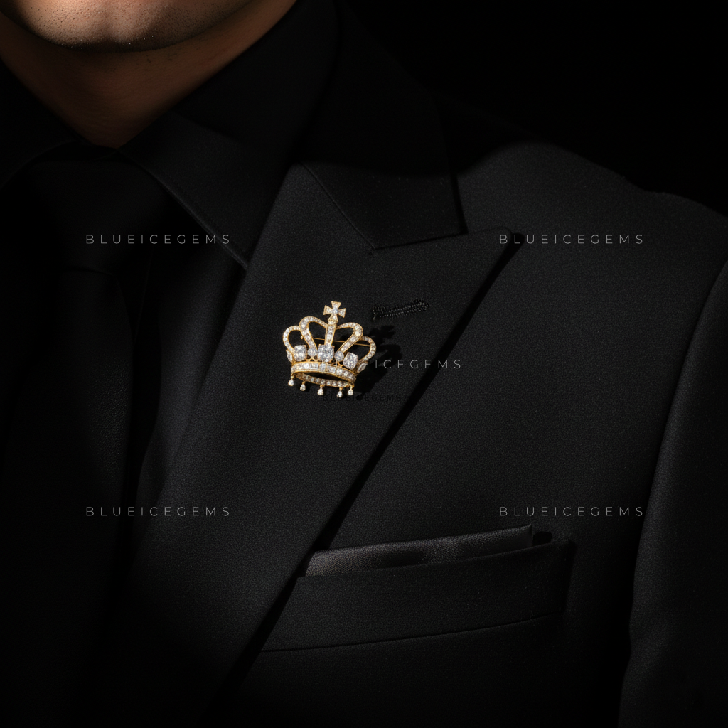 The Golden Monarch: Bespoke Royal Crown Statement Brooch