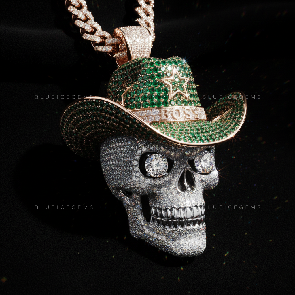 The "BOSS" Desperado: Emerald Cowboy Hat & Diamond Skull Sovereign