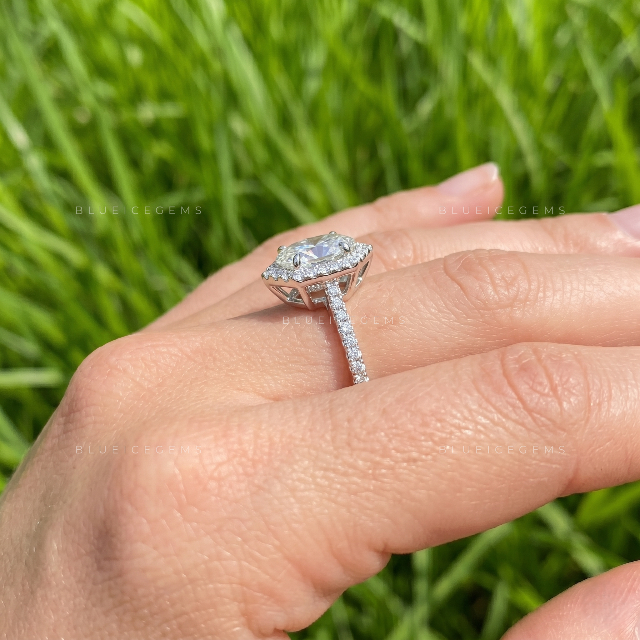 Vintage Grace Oval Cut Hidden Halo Engagement Ring