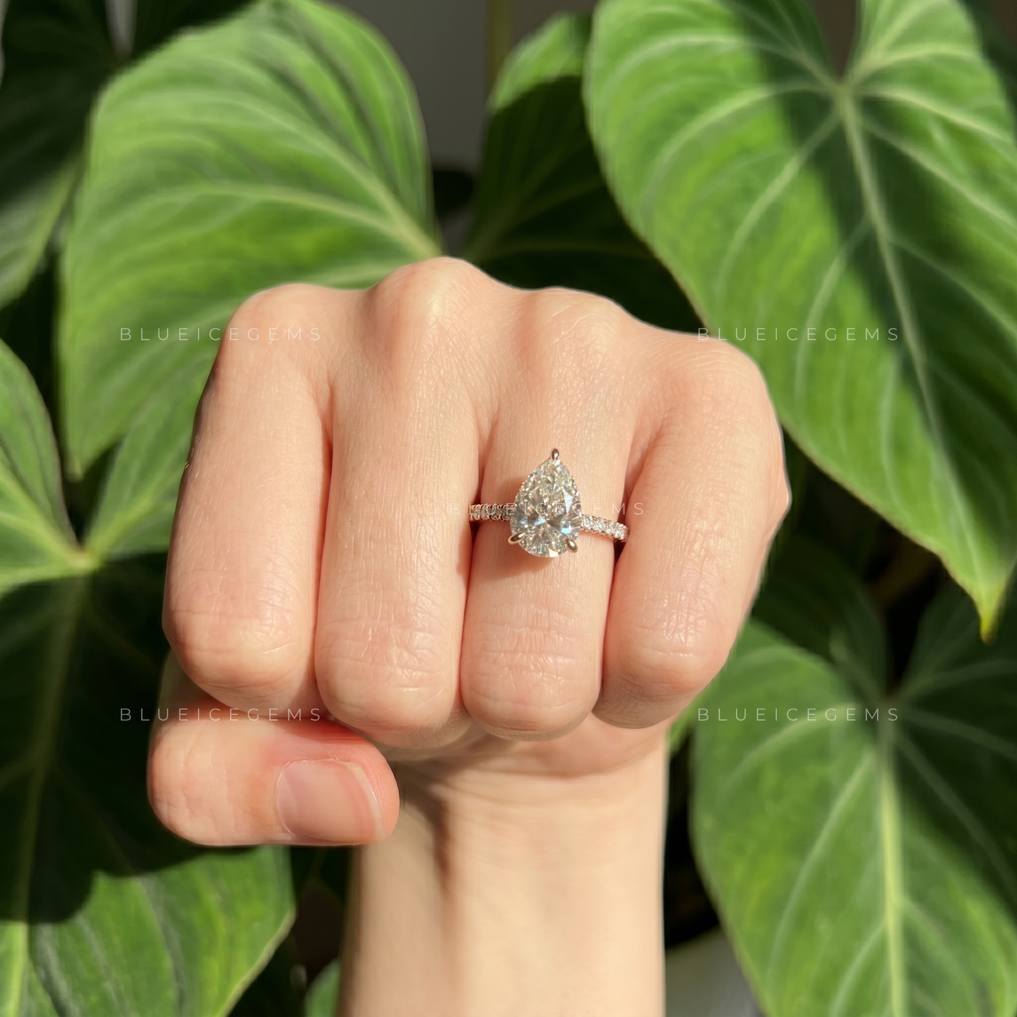 Subtle Sparkle Pear Cut Hidden Halo Pave Engagement Ring