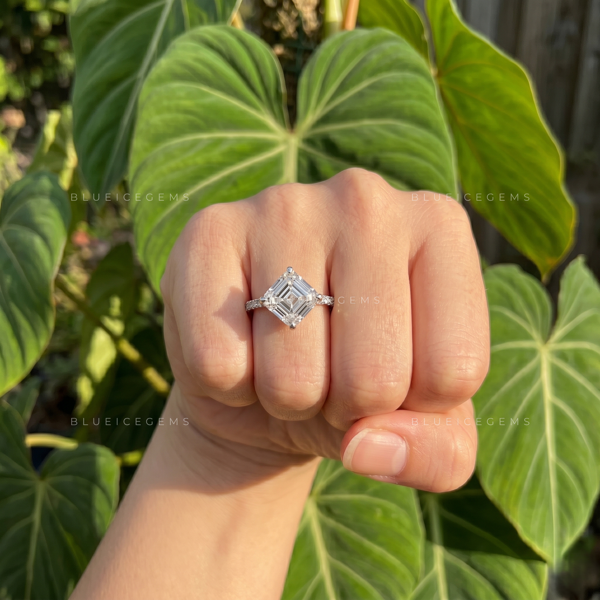 Vintage Precision Asscher Cut Hidden Halo Engagement Ring