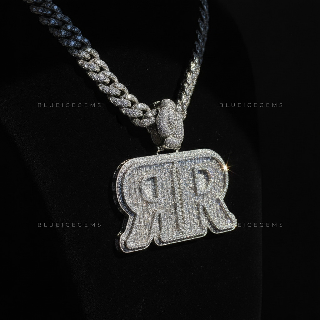 The "DOUBLE R" Elite: Mirror-Image Baguette Mosaic & Knotted Iced-Out Bail