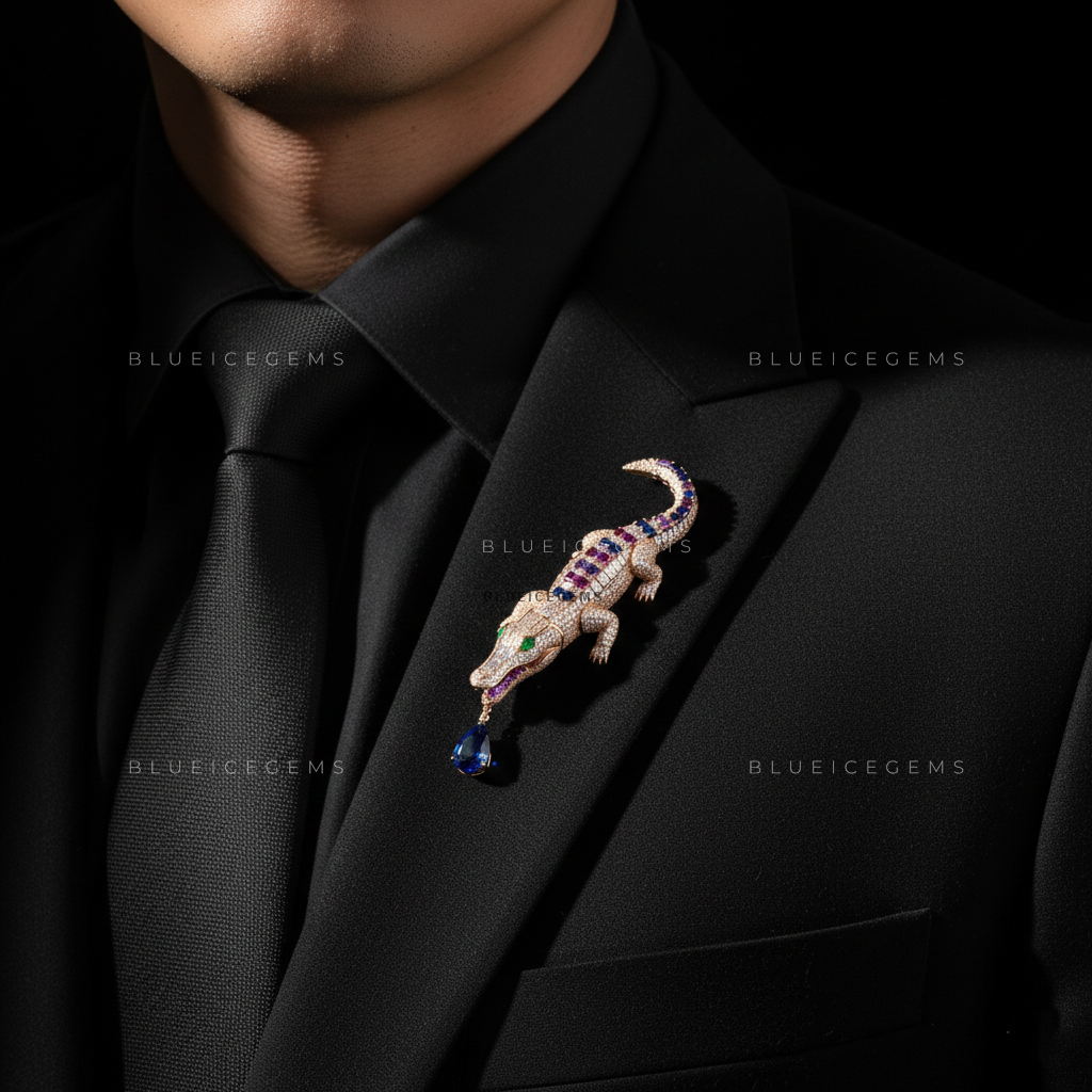The Gilded Reptile: Bespoke Crocodile Statement Brooch