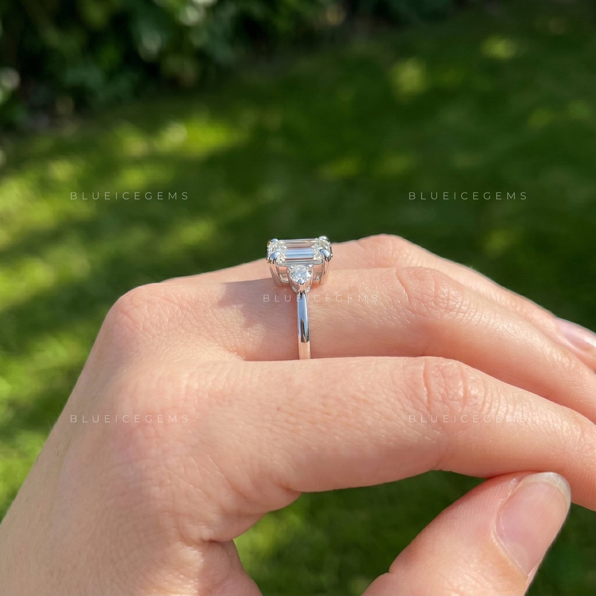 Sophisticated Allure Emerald Cut Two Stone Accent Engagement Ring