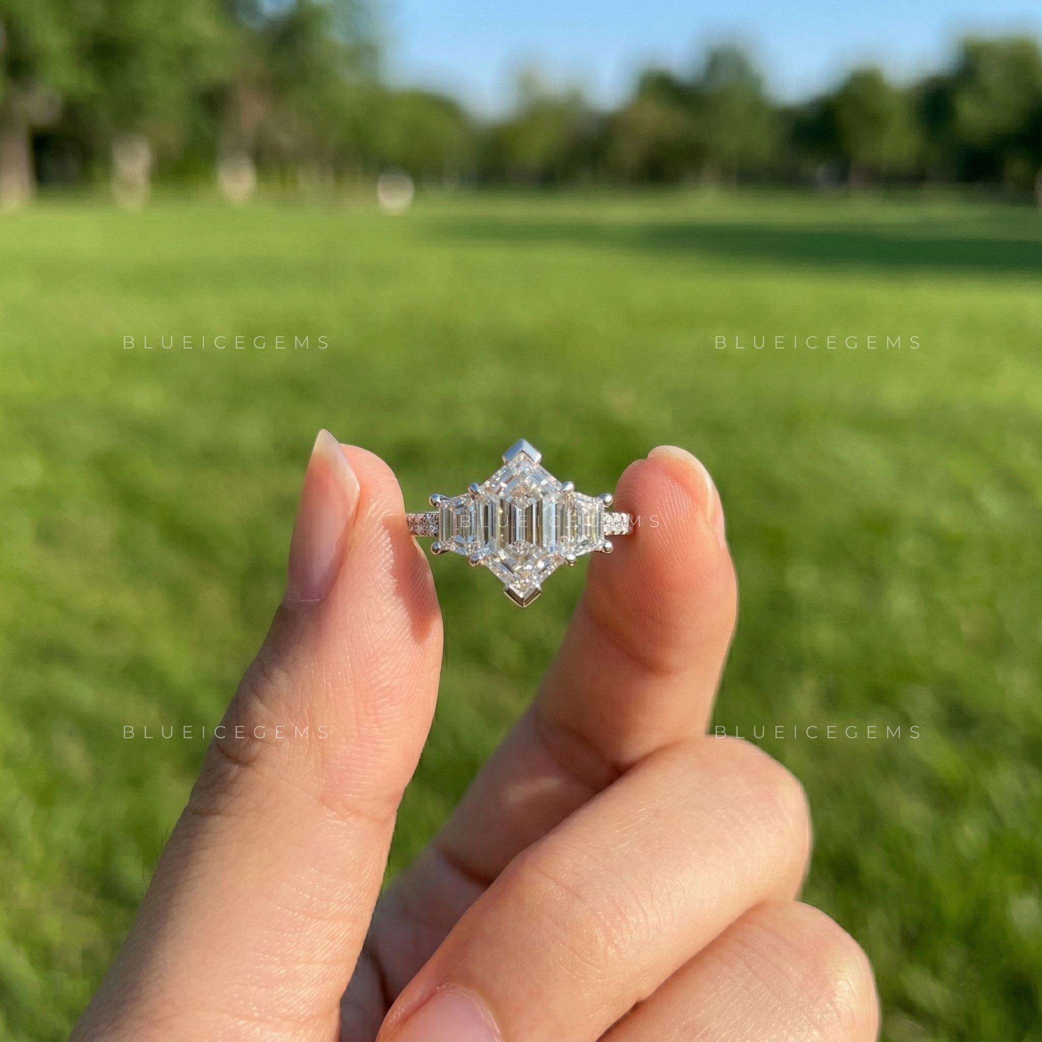 Architectural Majesty Hexagon and Trapezoid Step Cut Ring