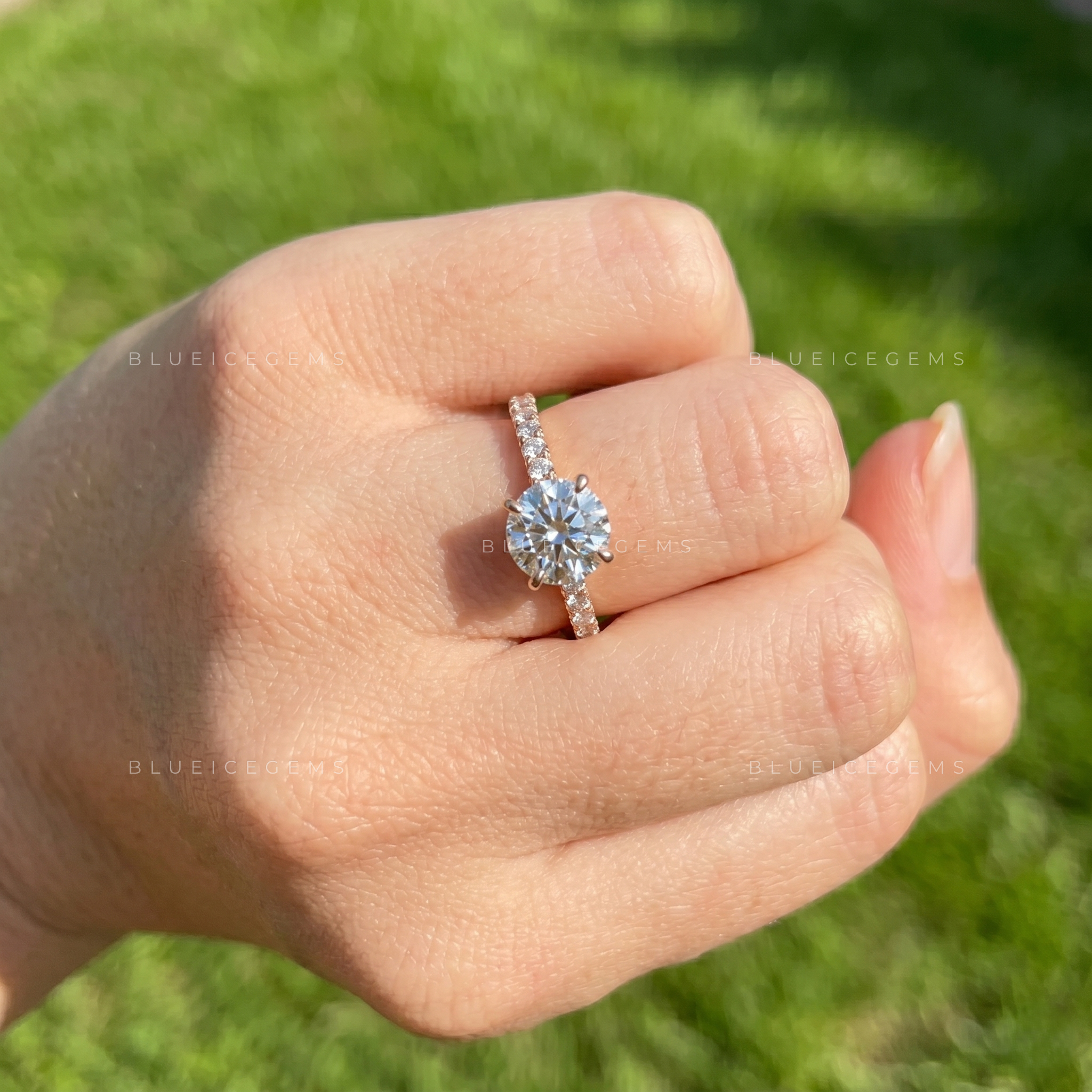Classic Round Hidden Halo Statement Ring with Pave Setting