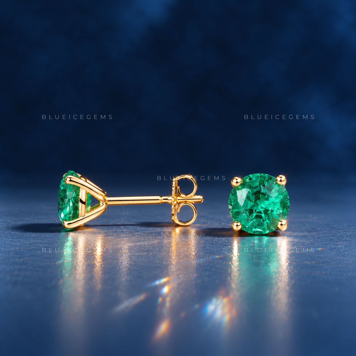 Classic Round Emerald Stud Earrings
