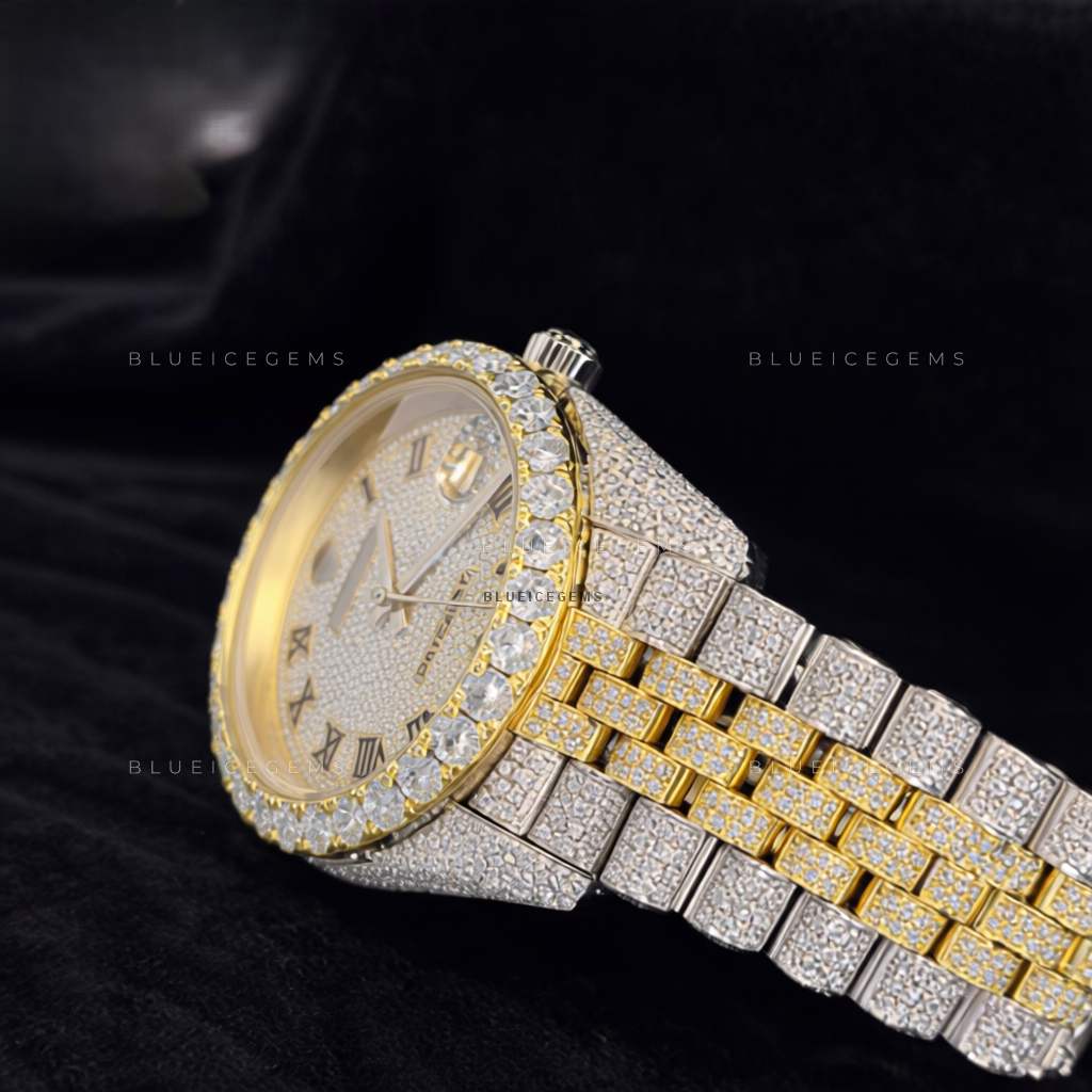 Gilded Monarch: Two-Tone Iced-Out Custom Roman Jubilee Watch