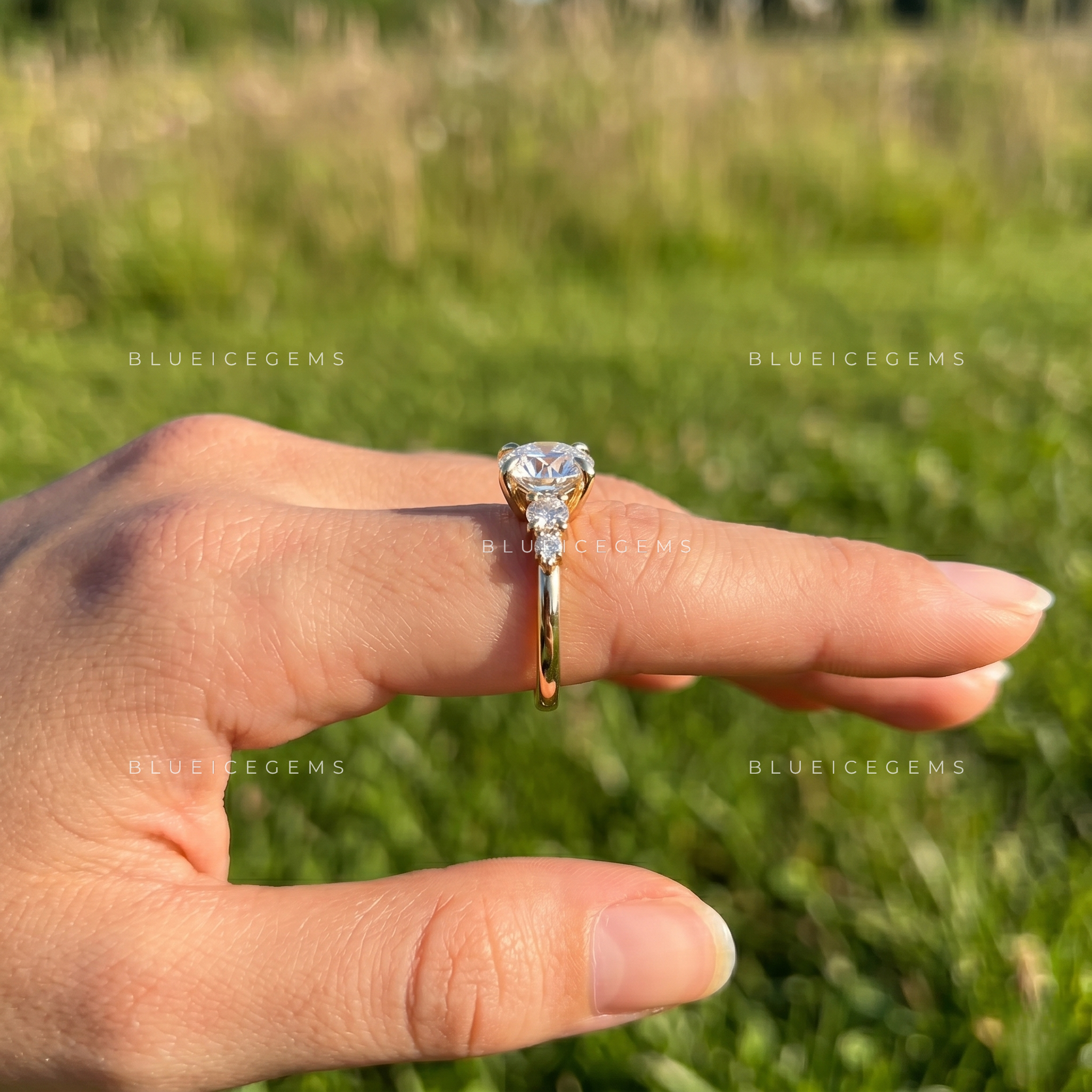 Radiant Symphony Round Cut Accent Engagement Ring