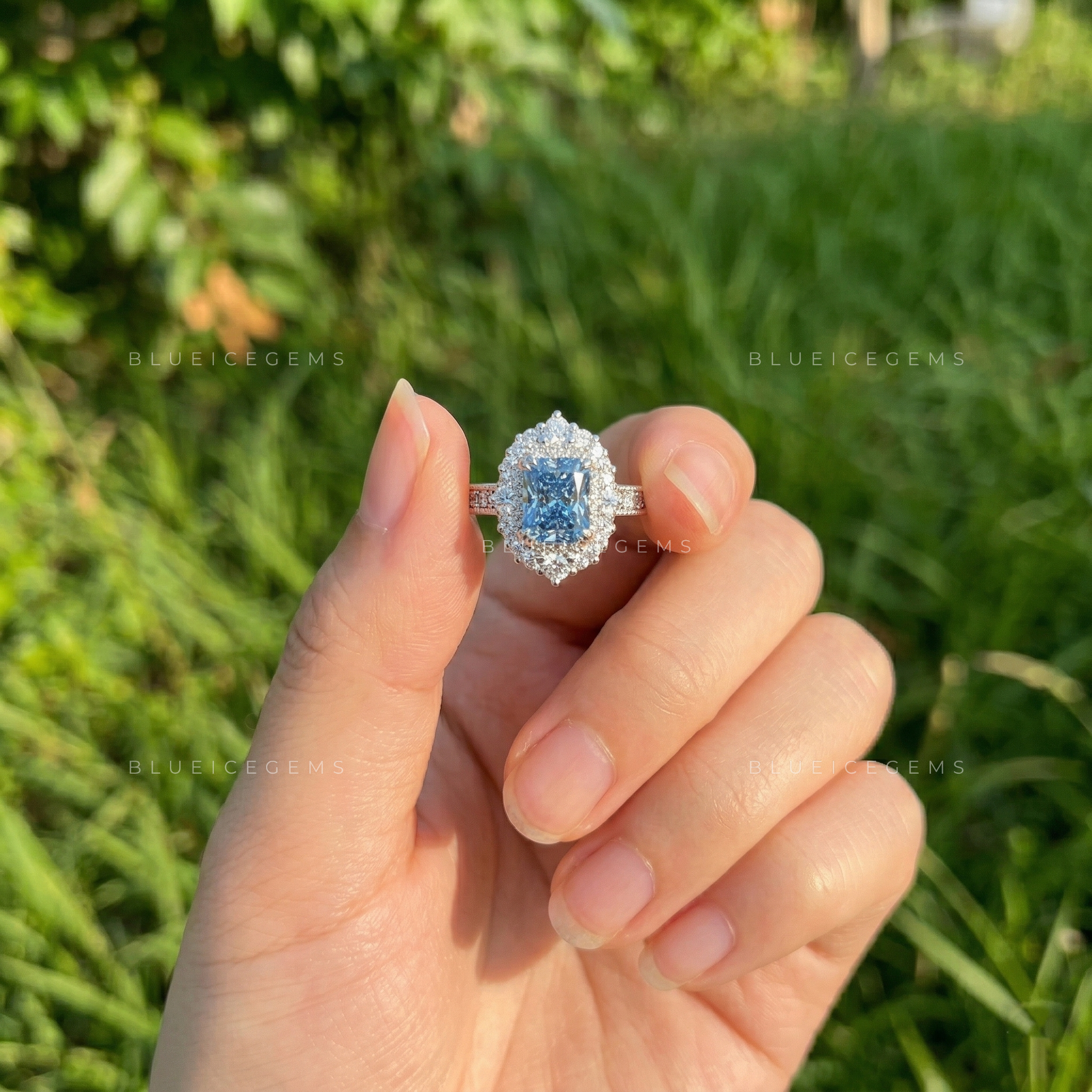 Oceanic Radiance Blue Radiant Cut Pavé Engagement Ring