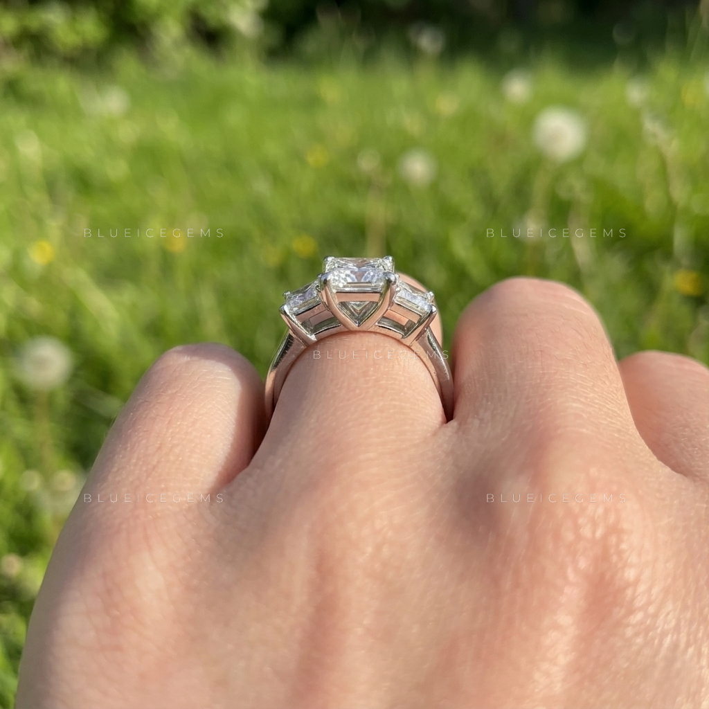 Bold Princess Cut Three-Stone Architectural Engagement Band