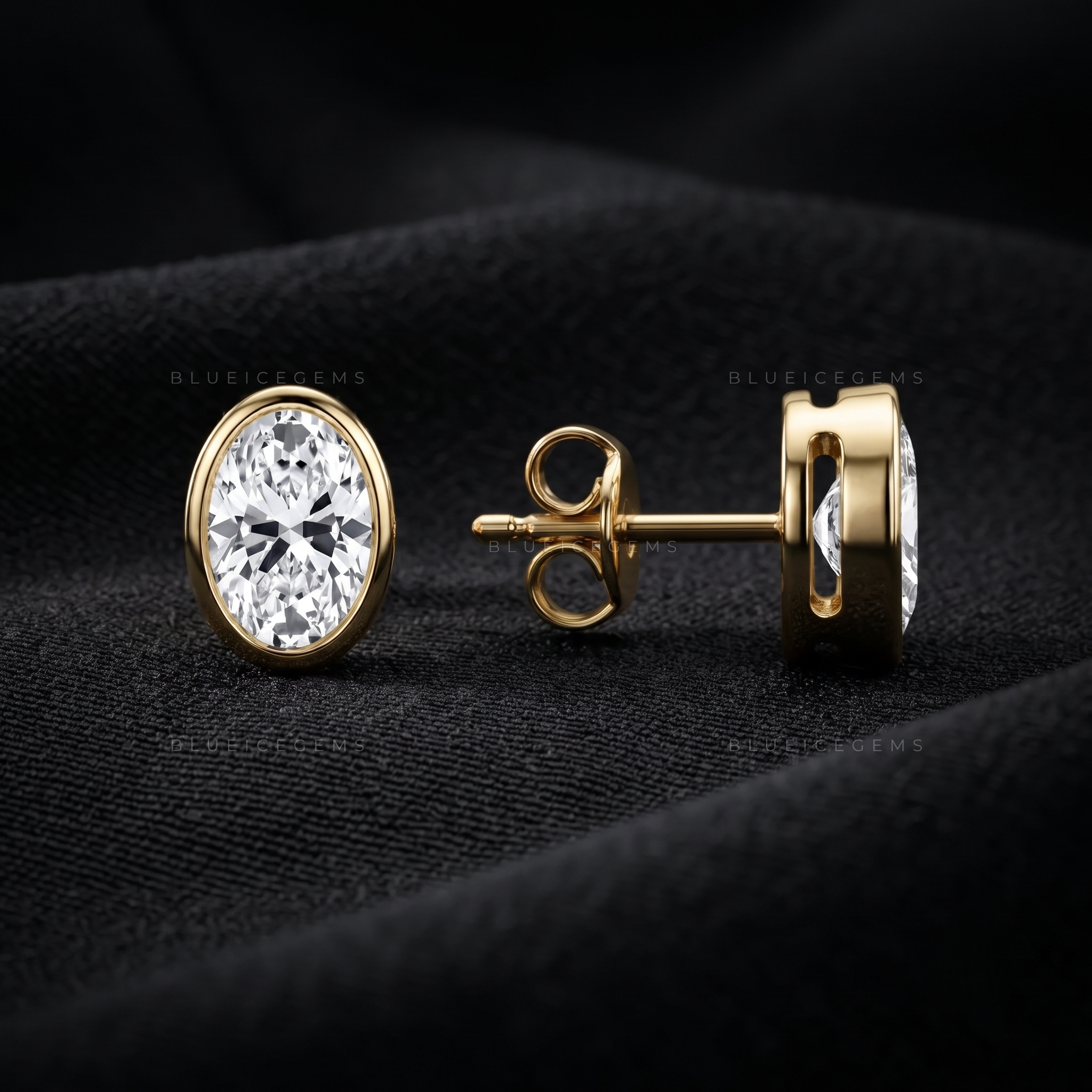 Elara Oval Lab-Grown Diamond Bezel Stud Earrings