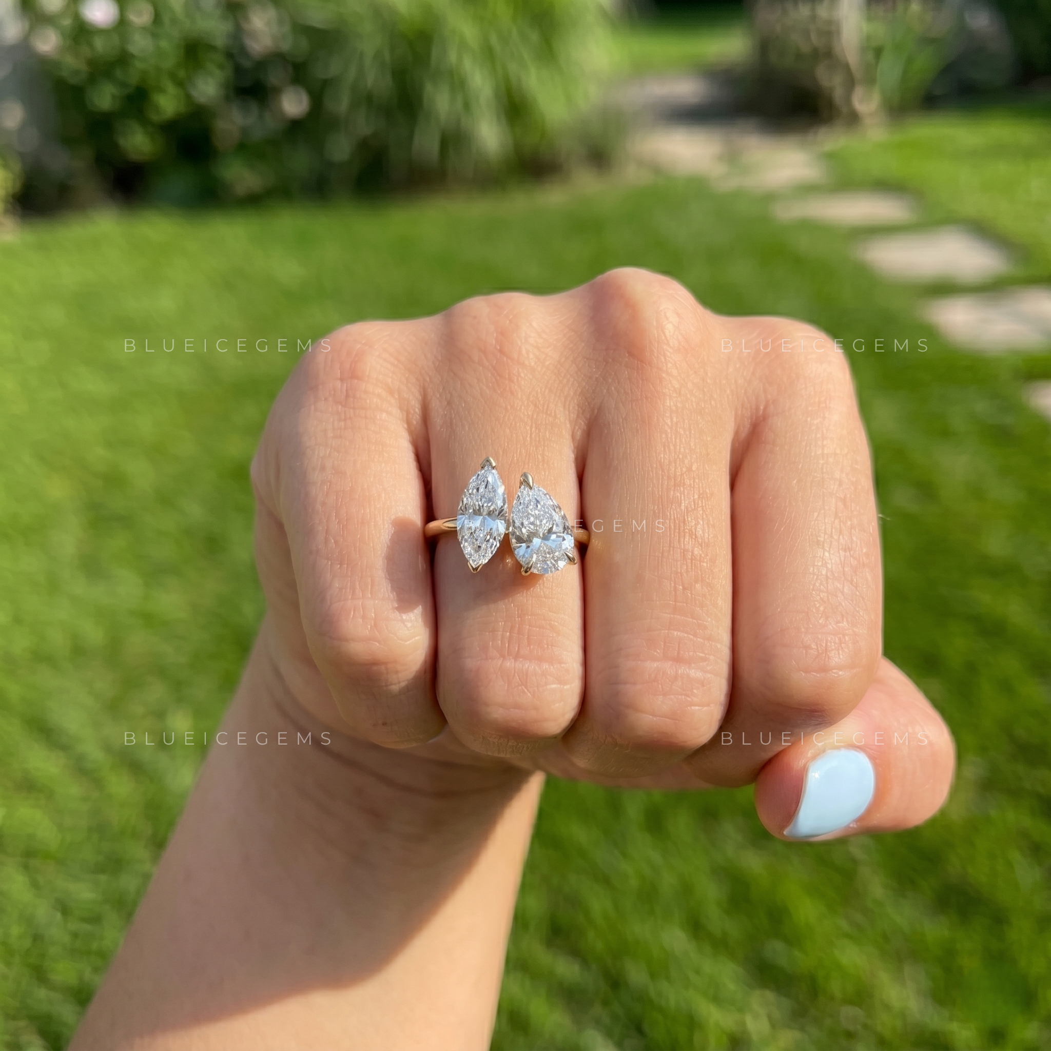Enchanting Dual Pear and Marquise Cut Toi Et Moi Statement Ring