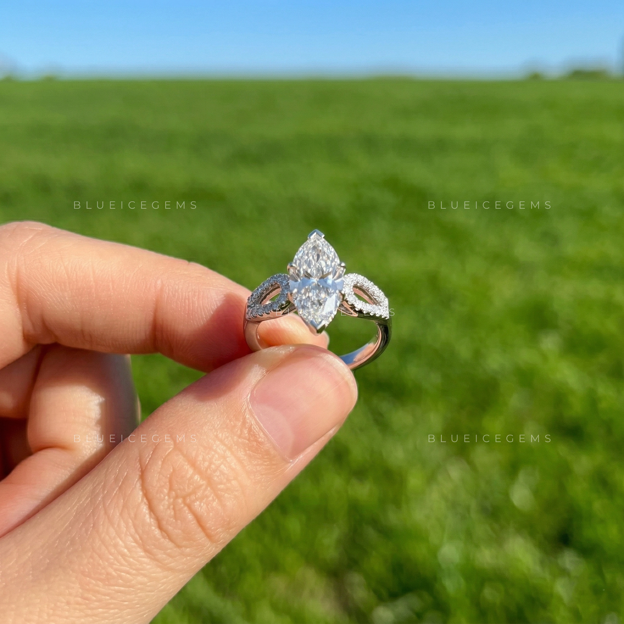 Graceful Radiance Marquise Cut Pavé Engagement Ring