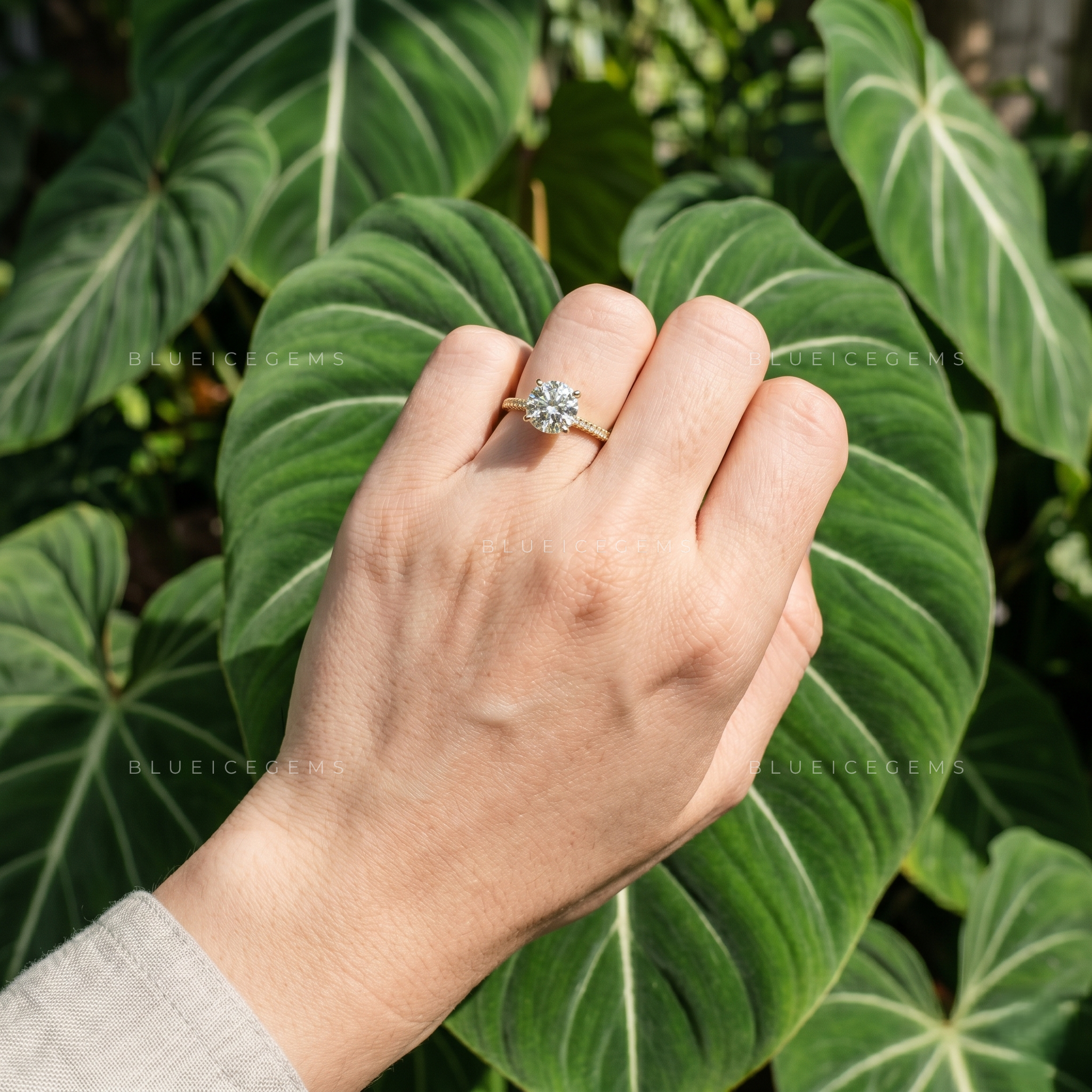 Celestial Harmony Round Brilliant Three-Stone Trilogy Engagement Ring